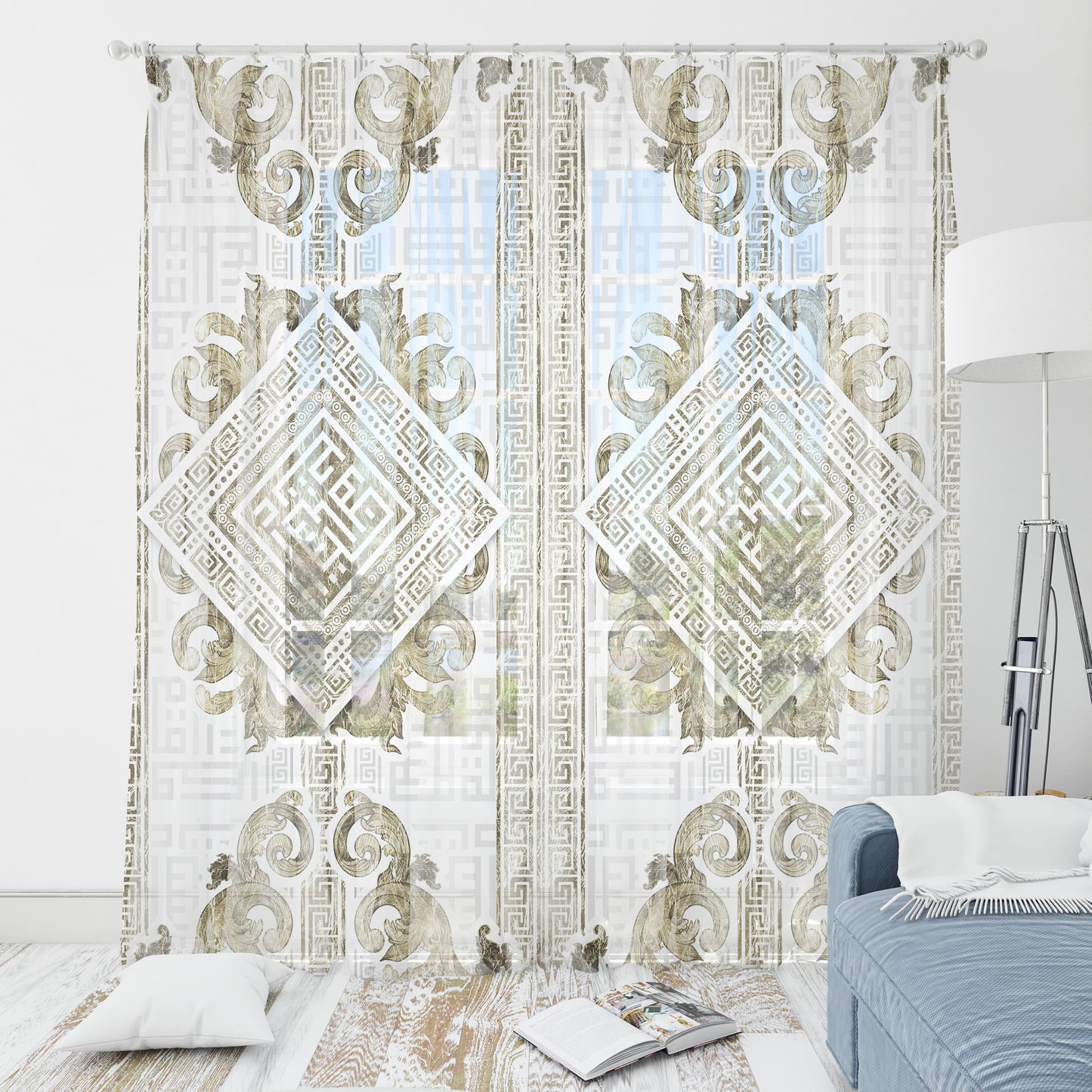 Cortinas SET 2 PIEZAS "Myconos" • 20% | 50% | 80 % de opacidad • diseño reversible minimalista de estilo griego