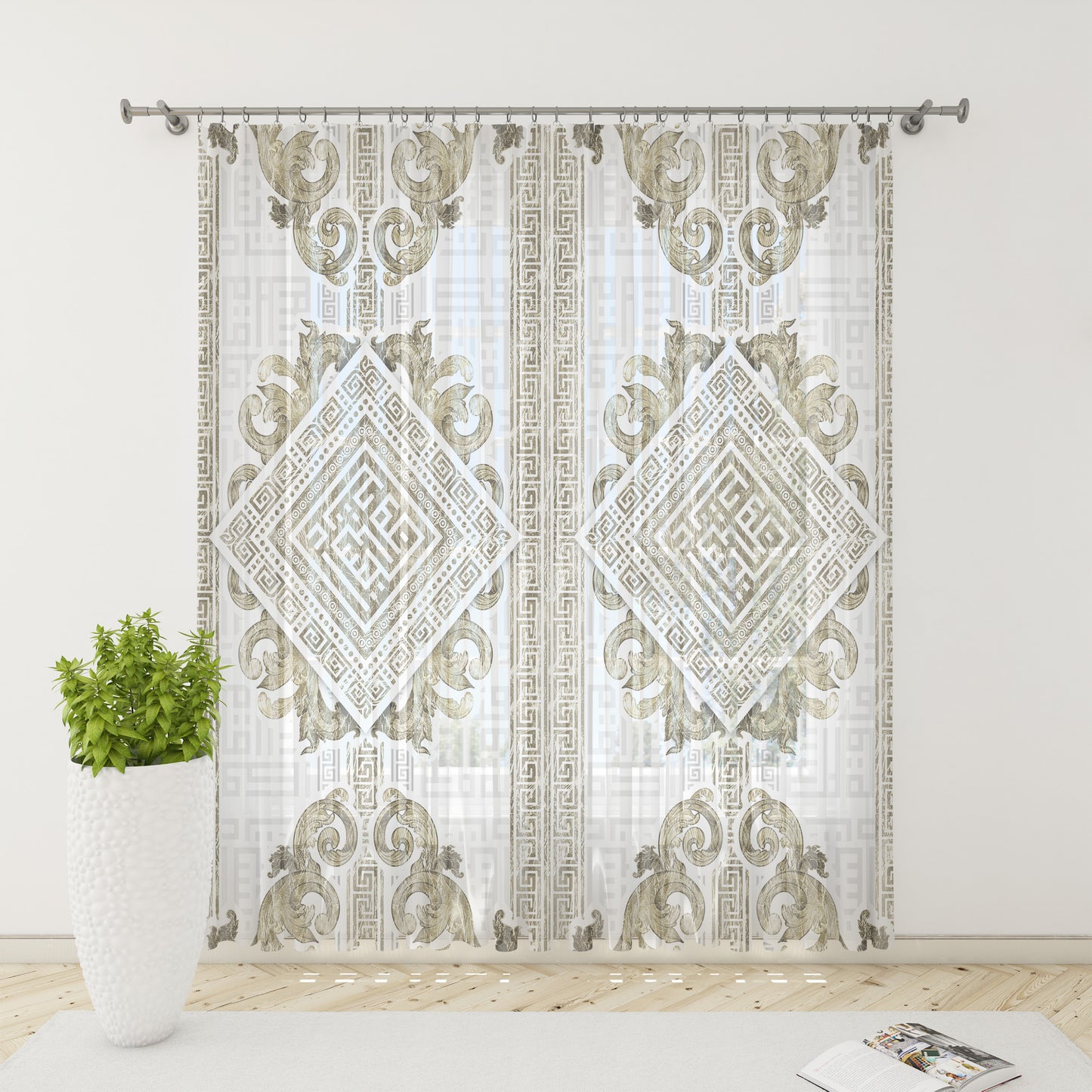 Cortinas SET 2 PIEZAS "Myconos" • 20% | 50% | 80 % de opacidad • diseño reversible minimalista de estilo griego