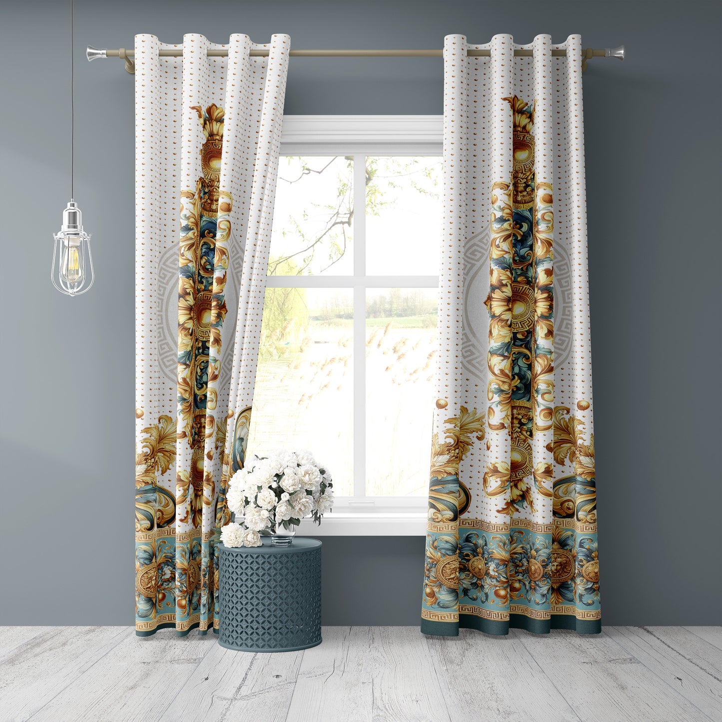 Cortinas SET 2 PIEZAS "Jili" • 20% | 50% | 80% de apagón • conjunto romántico de diseño marino