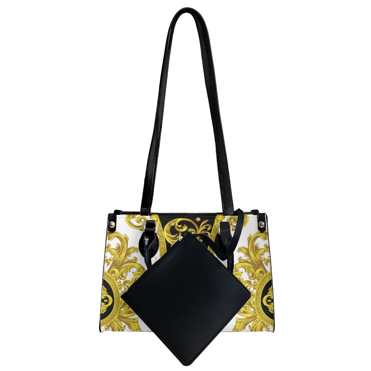 Bolso de mano para mujer con diseño barroco, pintura artística original, tejido de piel sintética