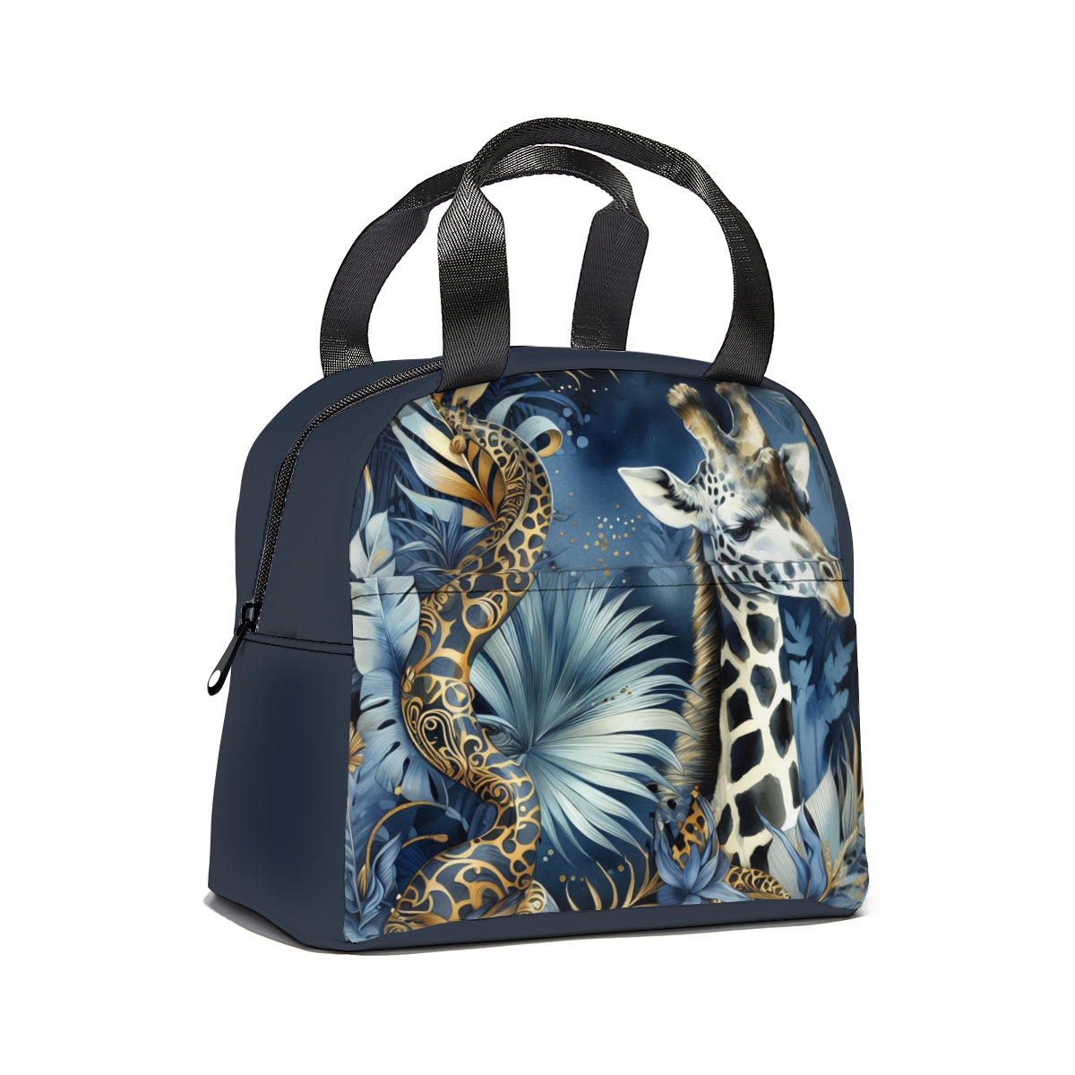 Bolsa de lona con aislamiento y diseño de jirafa y jungla con arte al óleo tropical