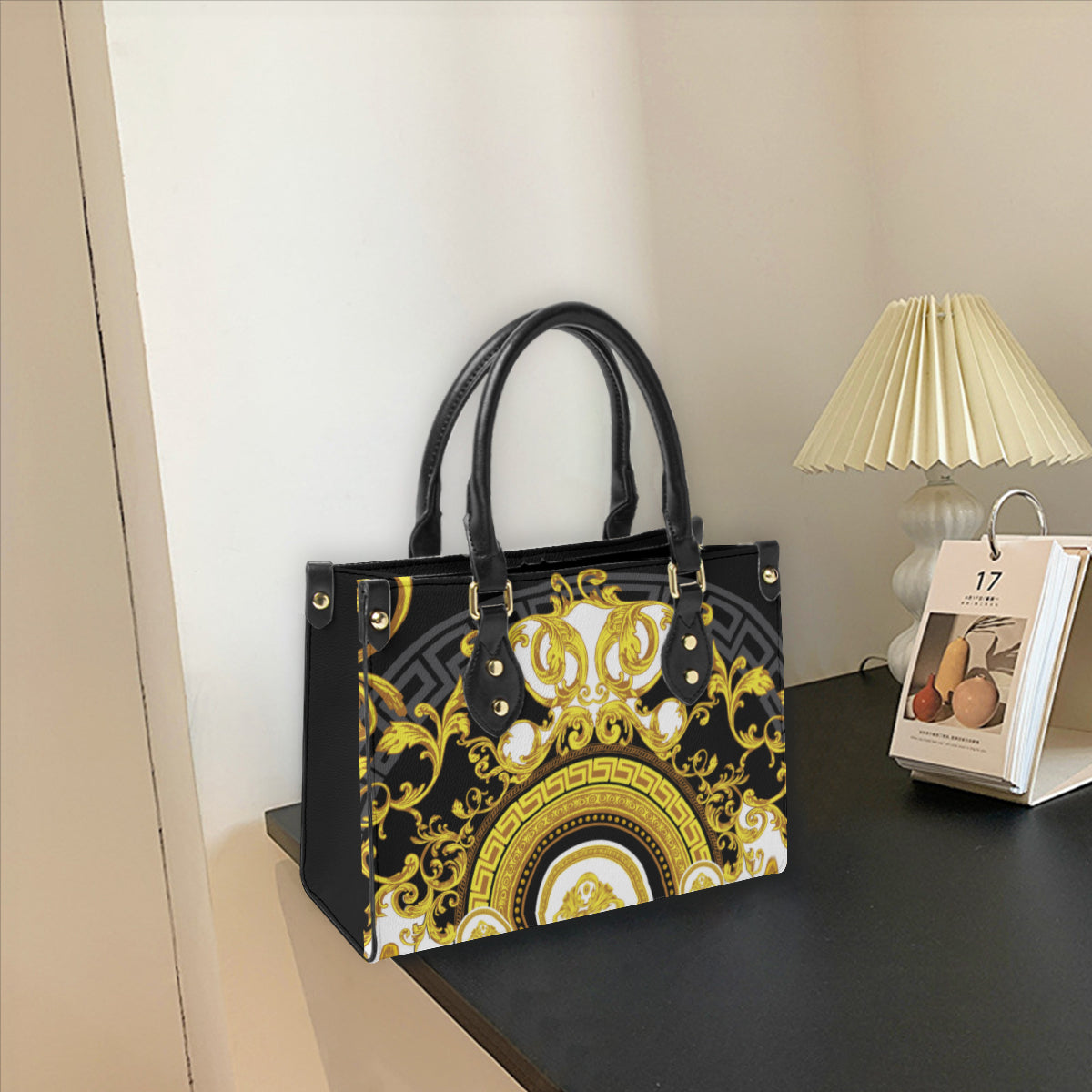 Bolso de mano para mujer con diseño barroco, pintura artística original, tejido de piel sintética