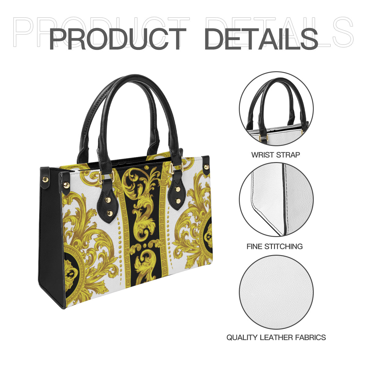 Bolso de mano para mujer con diseño barroco, pintura artística original, tejido de piel sintética