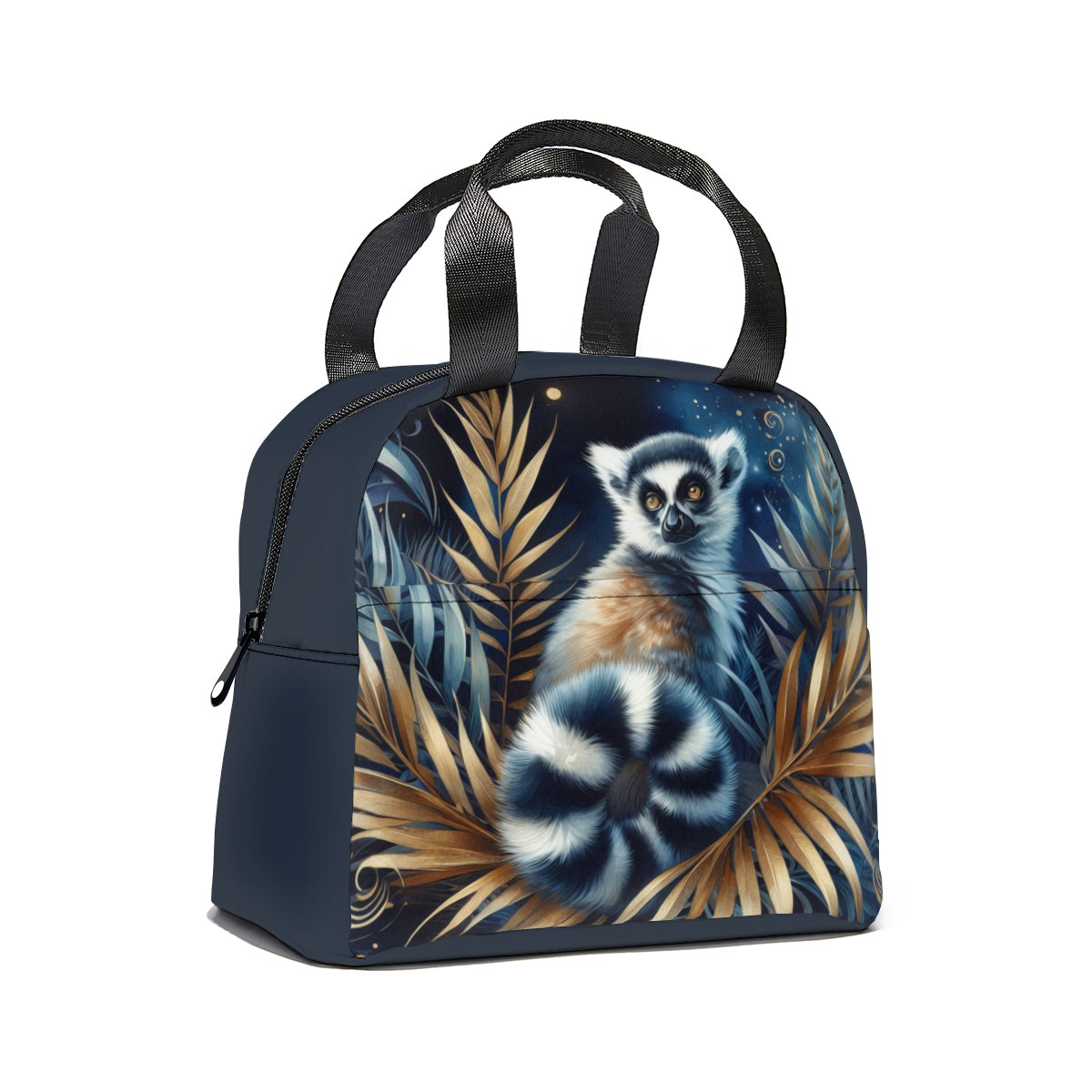 Tropical oil art lemur jungle design canvas insulated tote bag