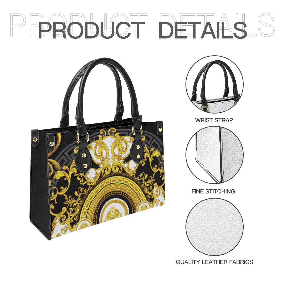 Bolso de mano para mujer con diseño barroco, pintura artística original, tejido de piel sintética