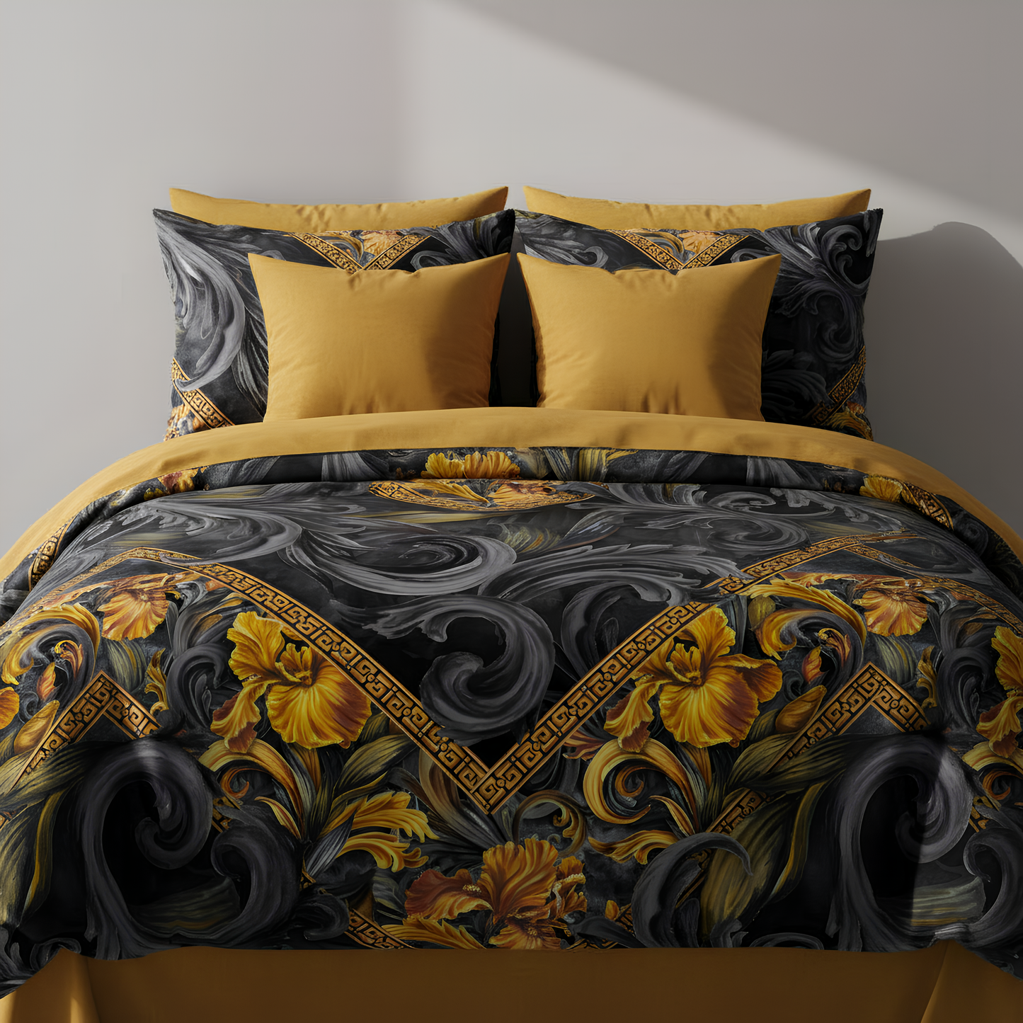 Golden Iris Geomuse — Luxury Seamless Pattern for Wallpaper, Textile & Apparel | Hand-painted Premium Design