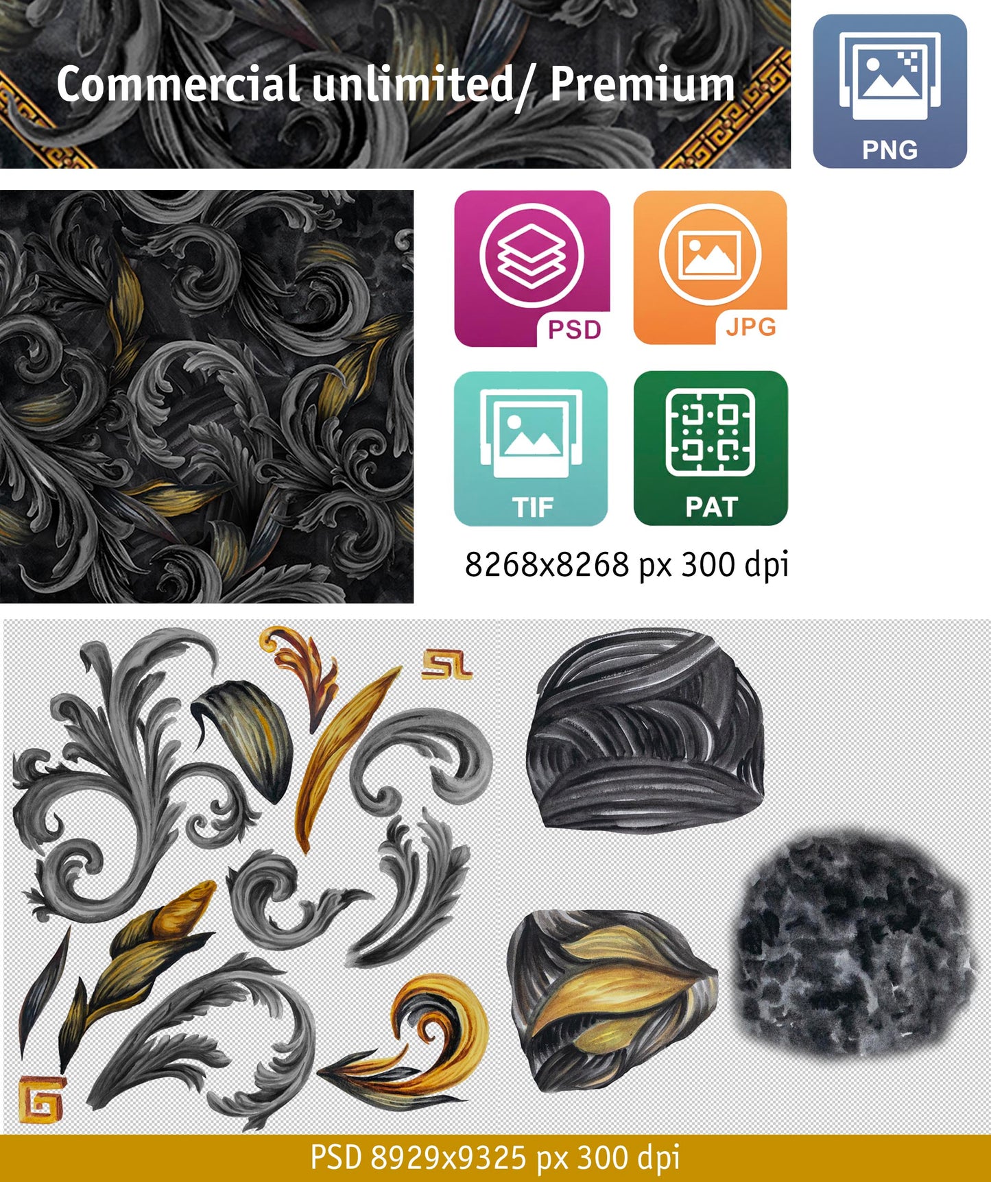 Golden Iris Noir — Luxury Seamless Pattern for Wallpaper, Textile & Apparel | Hand-painted Premium Design