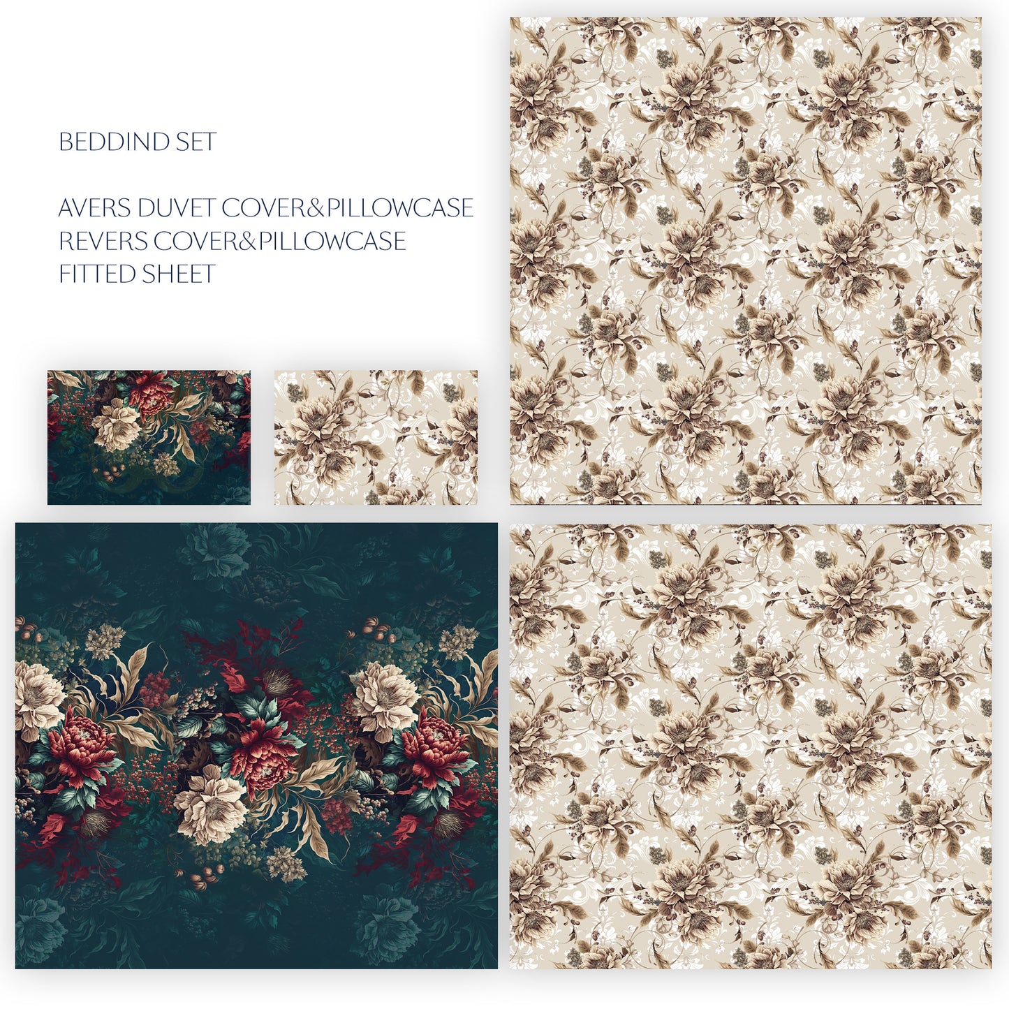 Vintage flowers personalized design Bedding cover set 3/4 pcs from 100% cotton or high-quality polyester reversible design • all sizes