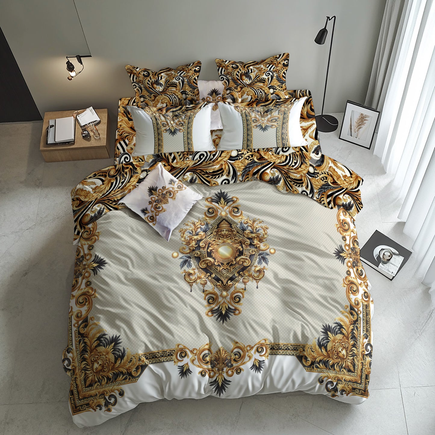 100% Cotton or polyester fabric 3/4 PSC bedding set "AMO" • exclusive Baroque Eccentric reversible personalized design • place your logo