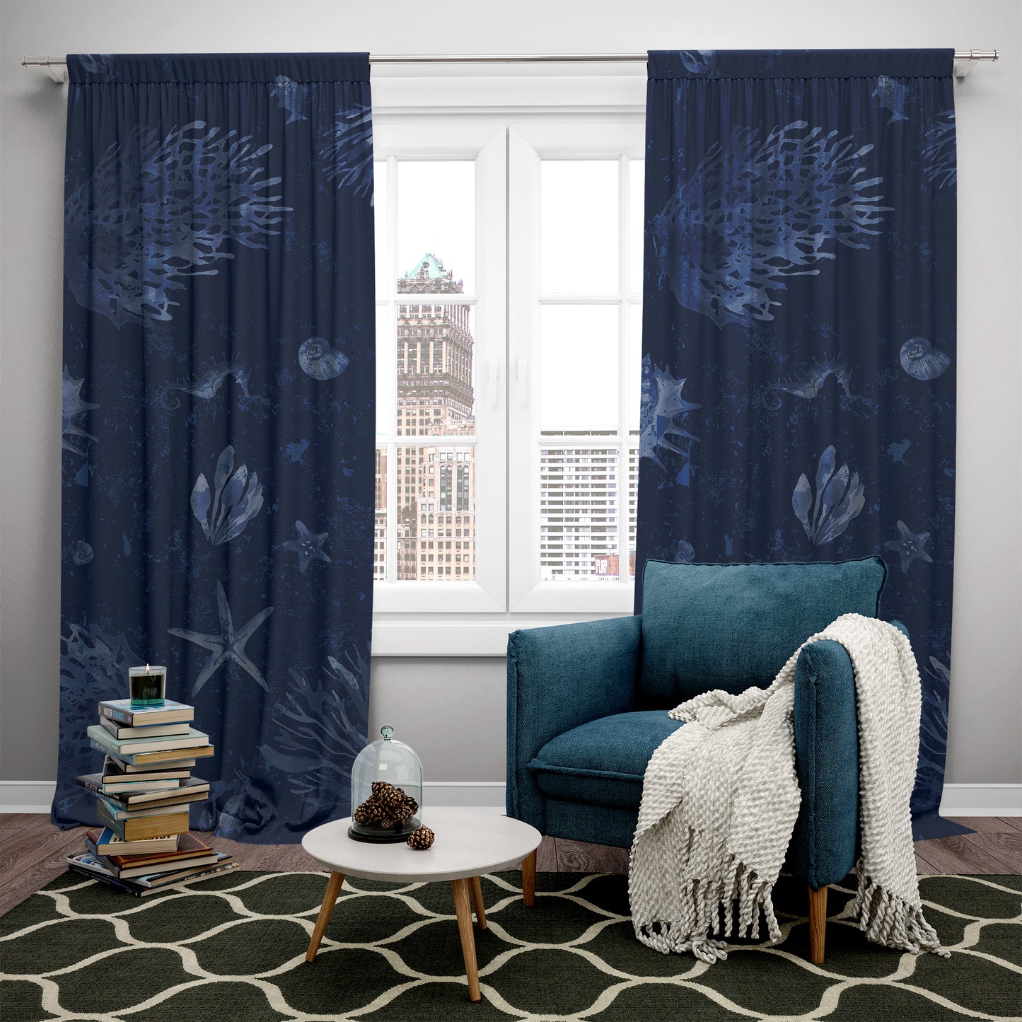 Curtains 2 PCS SET "Jili" • 20% | 50% | 80% blackout • romantic sea design set