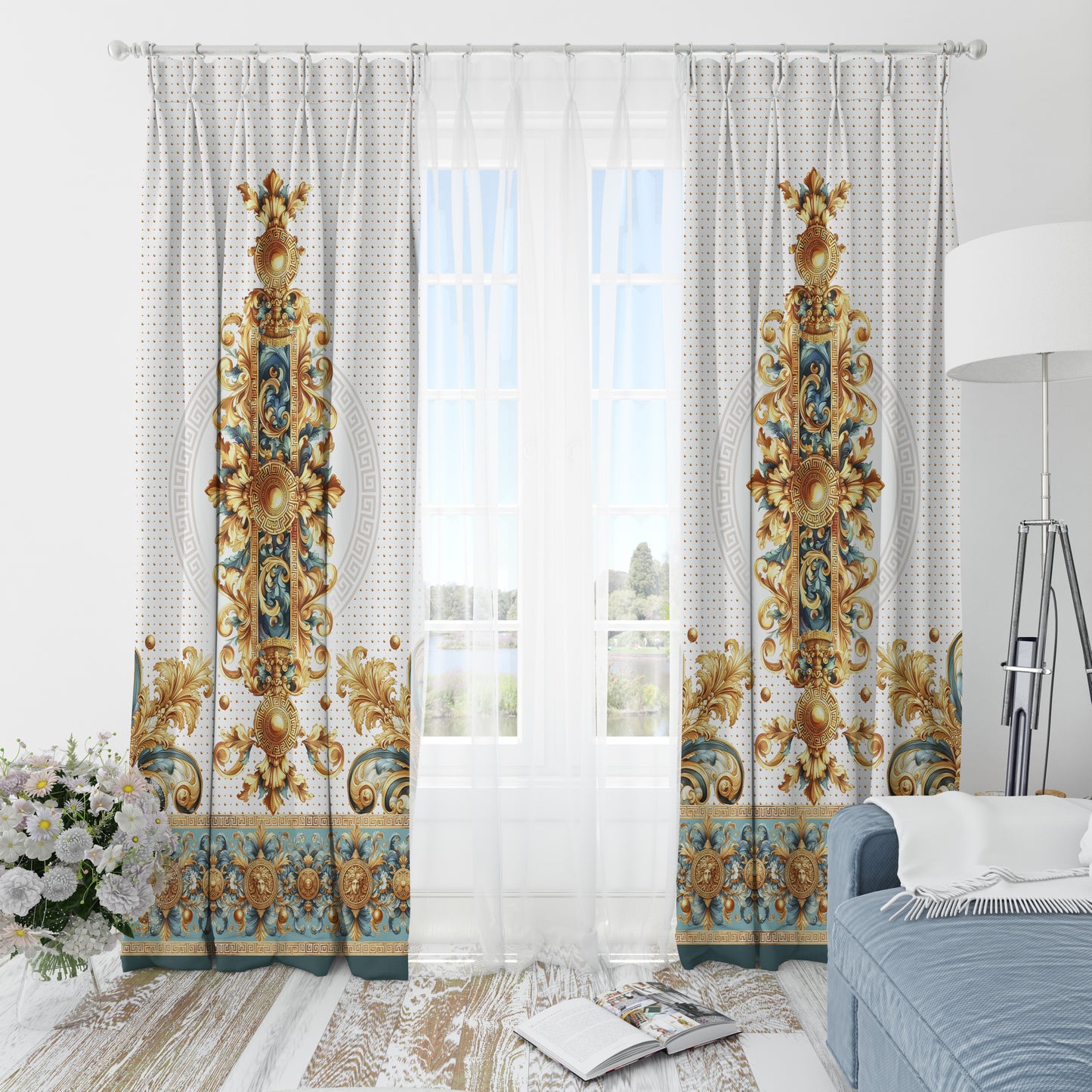 Cortinas SET 2 PIEZAS "Jili" • 20% | 50% | 80% de apagón • conjunto romántico de diseño marino