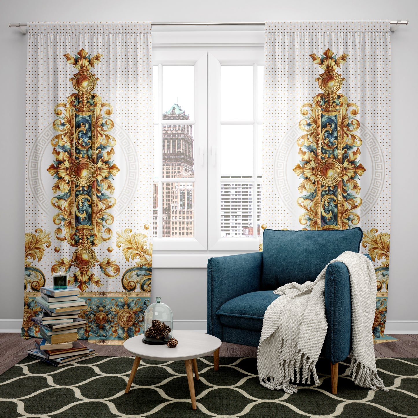 Cortinas SET 2 PIEZAS "Jili" • 20% | 50% | 80% de apagón • conjunto romántico de diseño marino