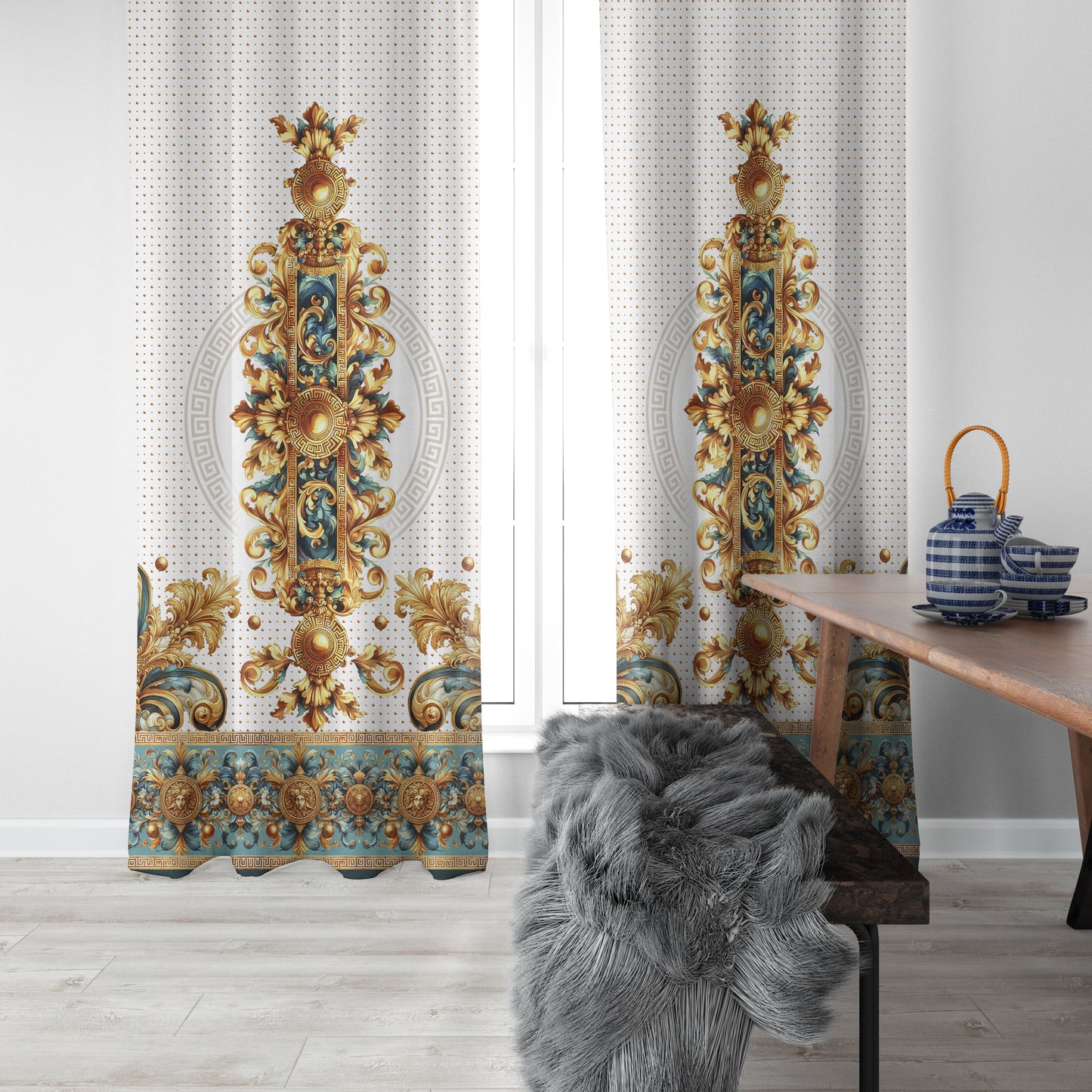 Cortinas SET 2 PIEZAS "Jili" • 20% | 50% | 80% de apagón • conjunto romántico de diseño marino