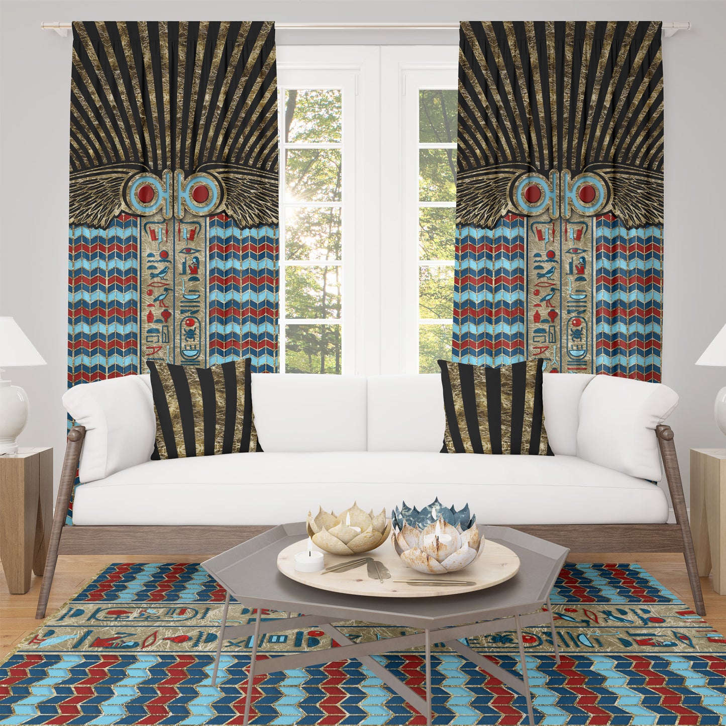 Curtains 2 PCS SET "Tutankhamun" • 20% | 50% | 80% blackout • Egyptian luxury design set