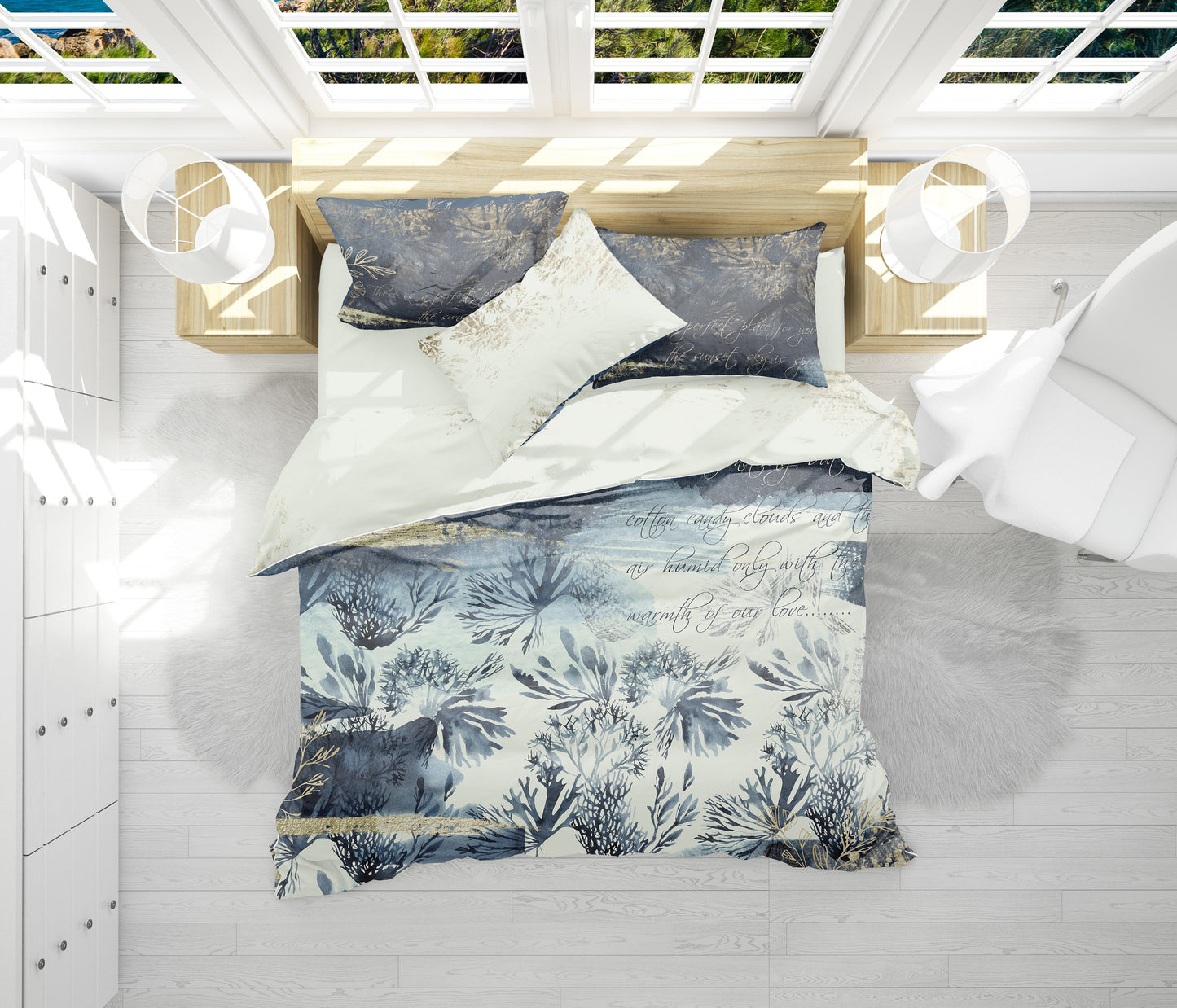 Diseño único • Juego de Cama • mar • corral • Personalizado • Algodón • pez • concha