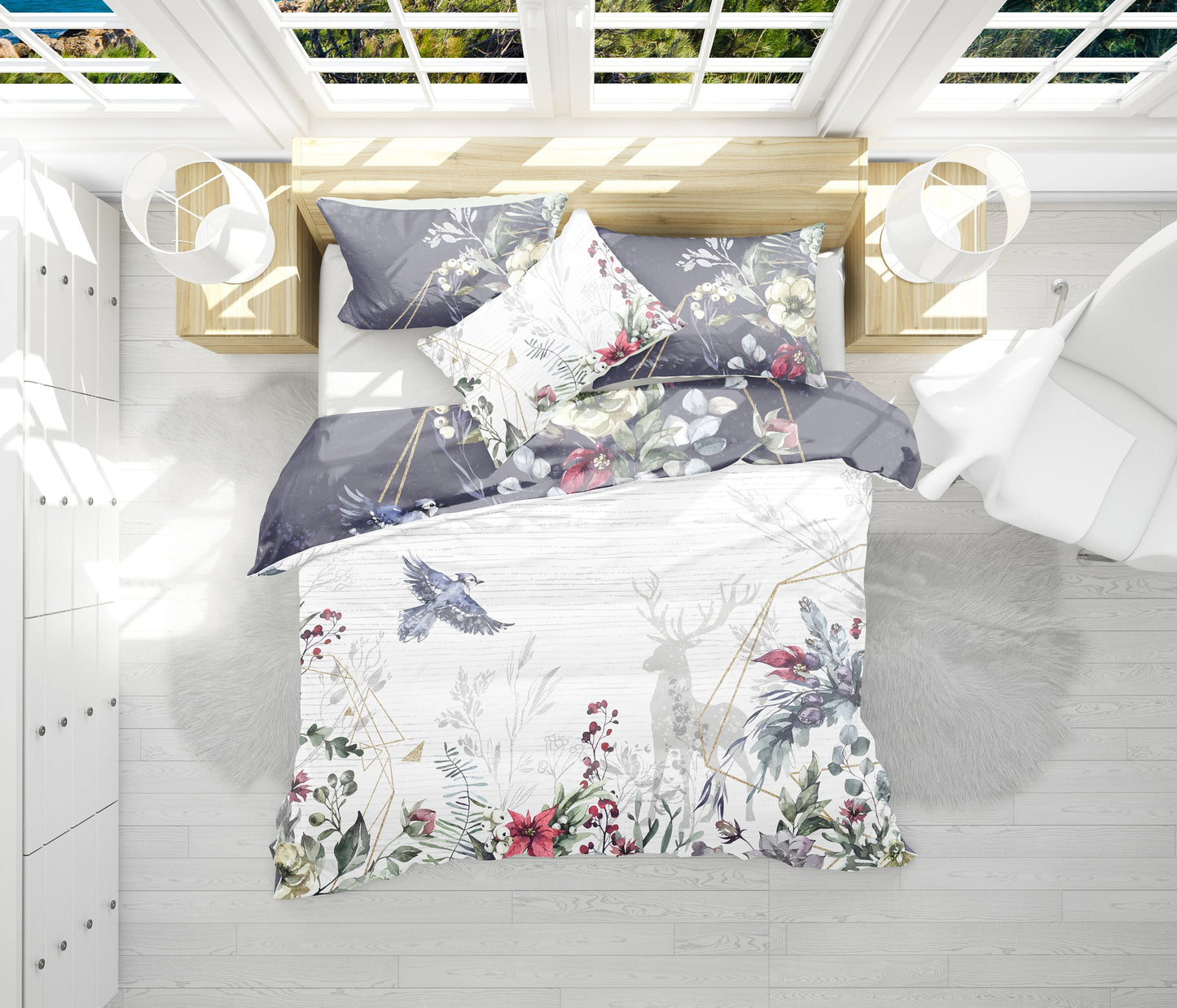Juego de cama con diseño floral exclusivo • Diseño en ambos lados • Reina, Rey de EE. UU. • algodón • microfibra