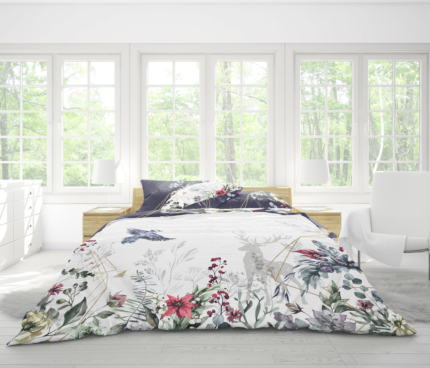 Juego de cama con diseño floral exclusivo • Diseño en ambos lados • Reina, Rey de EE. UU. • algodón • microfibra