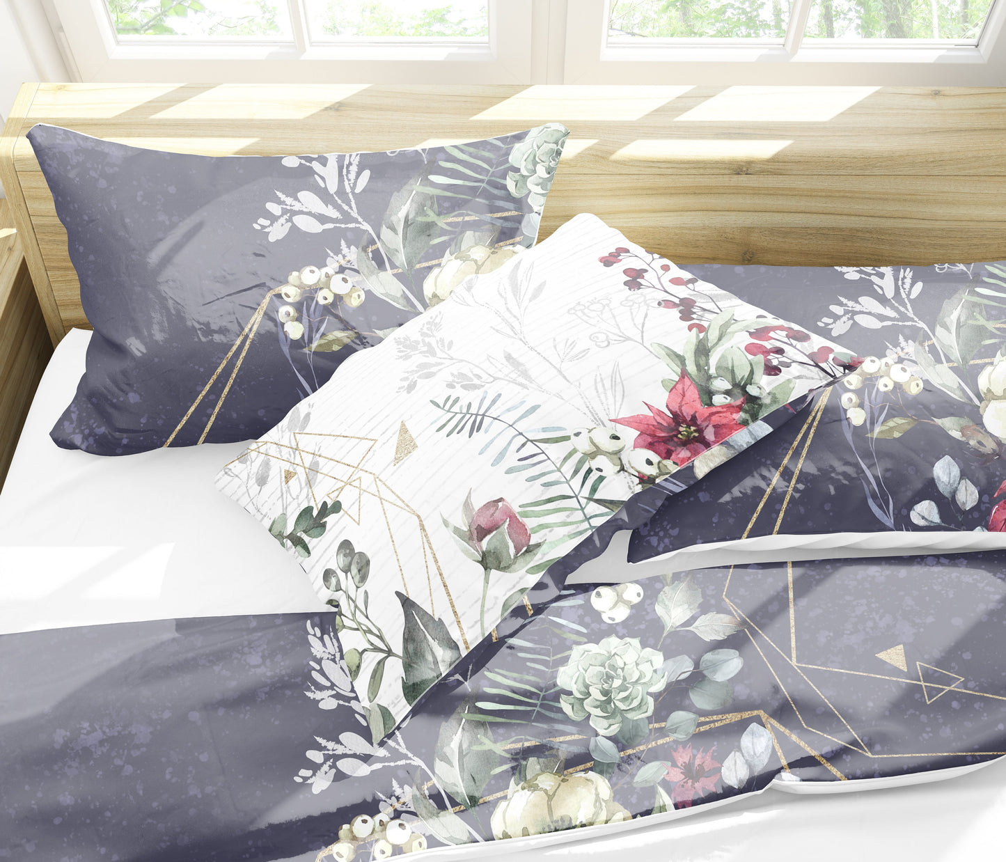 Juego de cama con diseño floral exclusivo • Diseño en ambos lados • Reina, Rey de EE. UU. • algodón • microfibra