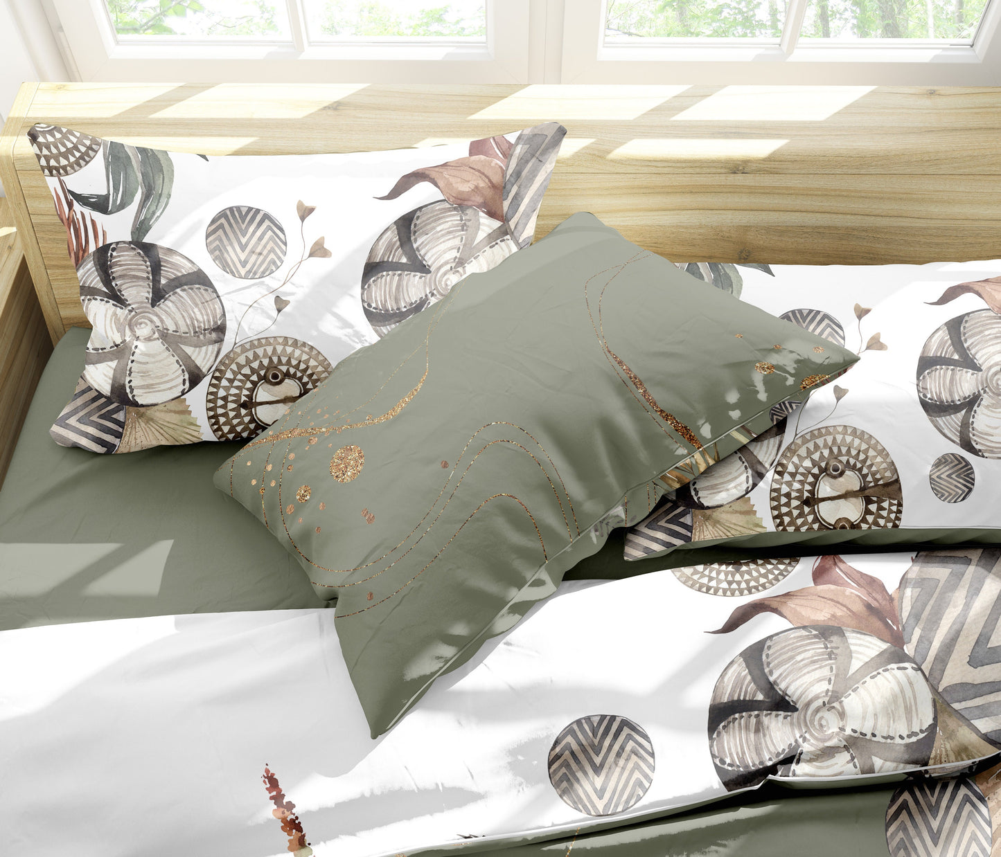 Romántico diseño estilo Safari con leones en acuarela Juego de ropa de cama • Diseño impreso a 2 caras • Tela de algodón o microfibra • AU, UE, EE. UU.