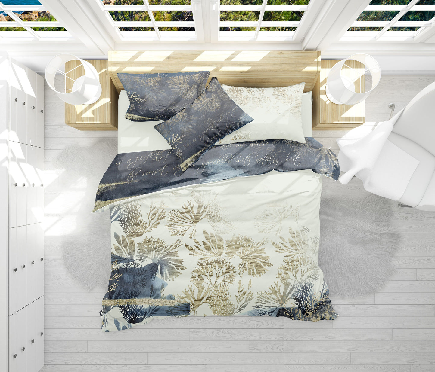 Diseño único • Juego de Cama • mar • corral • Personalizado • Algodón • pez • concha
