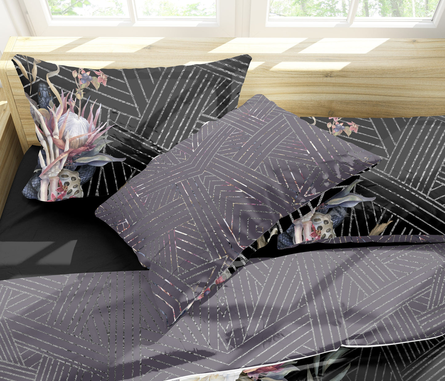 Romantic Skull Gothic design Bedding Set • Personalised • Reversible design • Duvet Cover Set With Pillowcases • Full Queen King