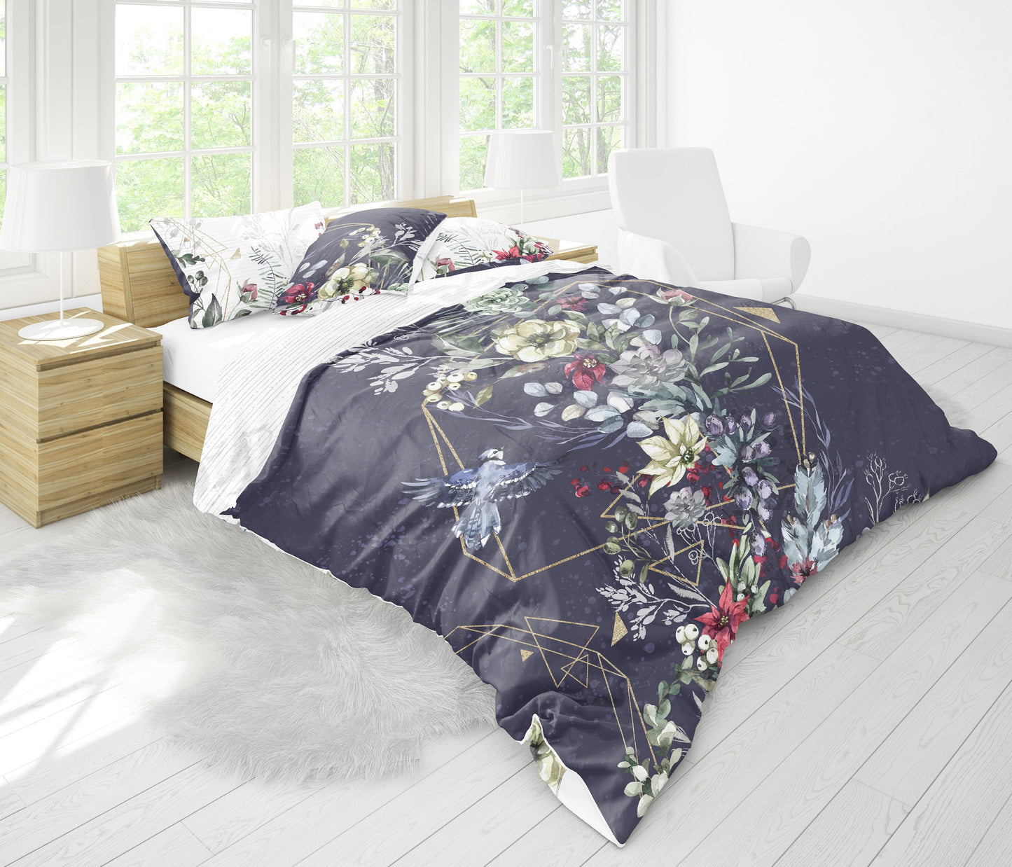 Juego de cama con diseño floral exclusivo • Diseño en ambos lados • Reina, Rey de EE. UU. • algodón • microfibra