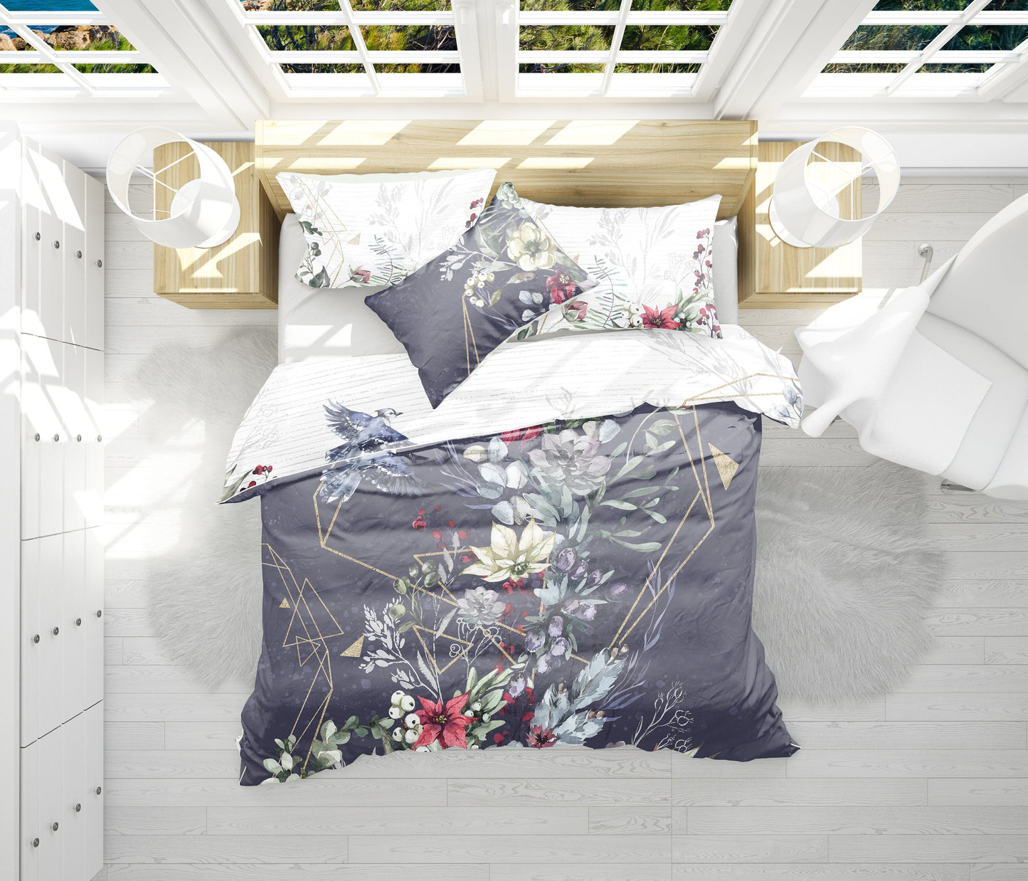 Juego de cama con diseño floral exclusivo • Diseño en ambos lados • Reina, Rey de EE. UU. • algodón • microfibra