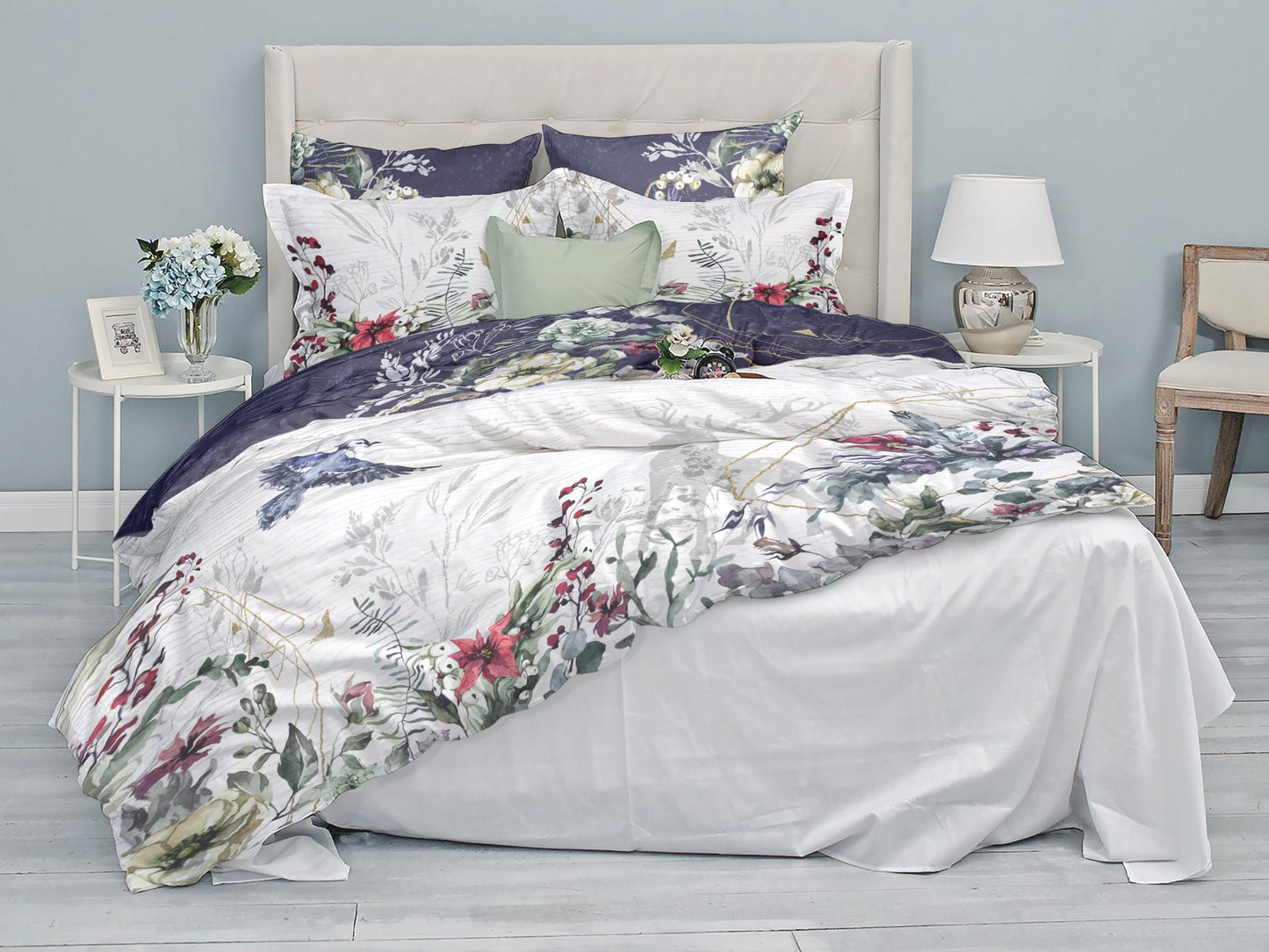 Juego de cama con diseño floral exclusivo • Diseño en ambos lados • Reina, Rey de EE. UU. • algodón • microfibra