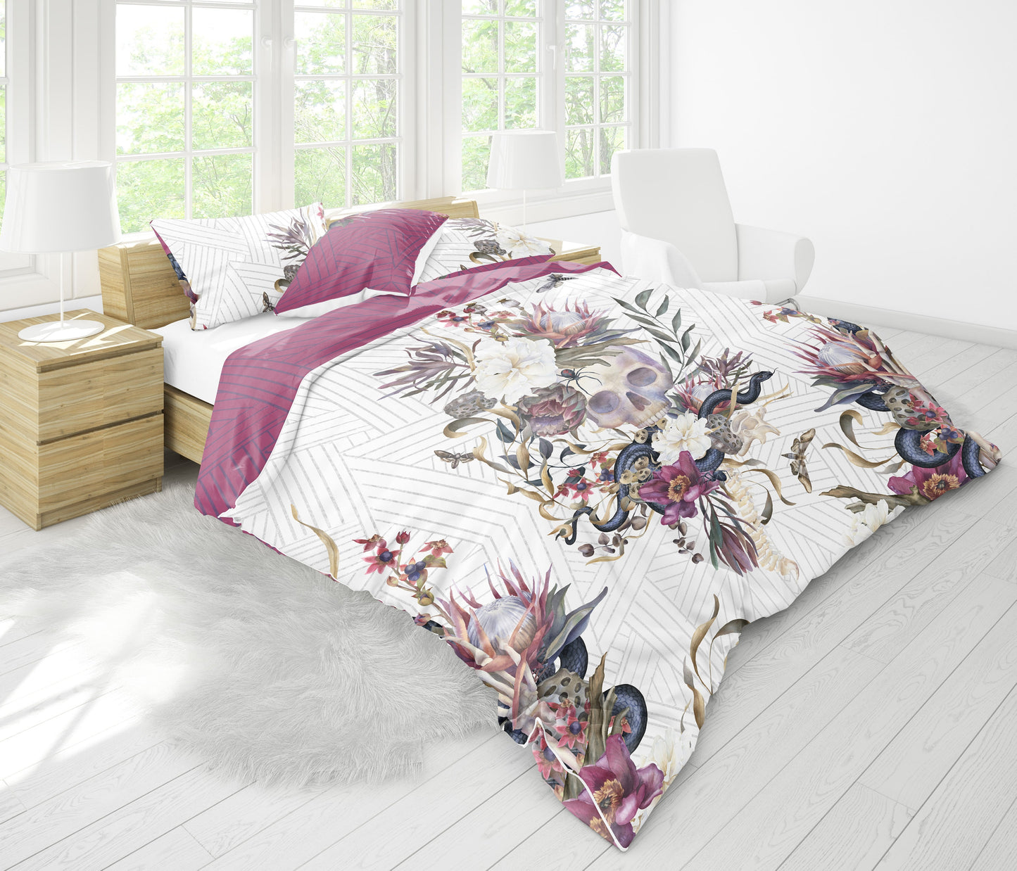 Juego de cama de diseño gótico romántico • Diseño REVERSIBLE • Funda nórdica personalizada • Juego de funda nórdica y fundas de almohada • Doble Full Queen King