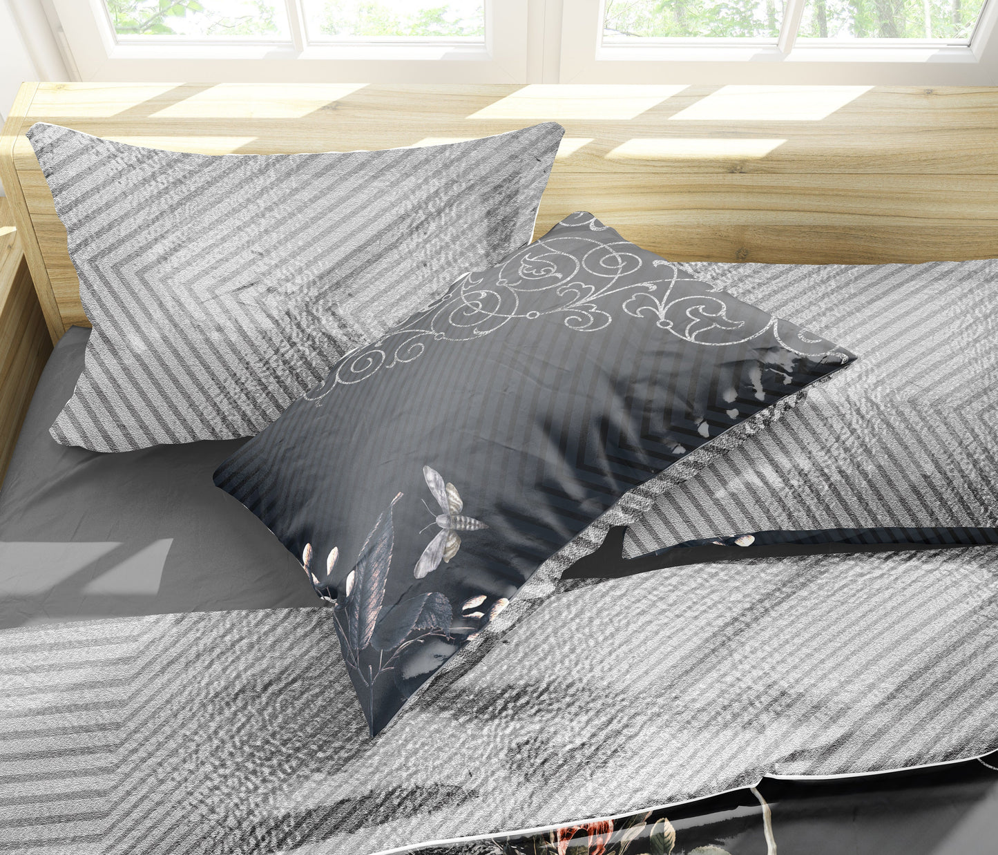 Juego de cama de 3 pzs con diseño gótico de calavera • Ropa de cama personalizada • Diseño impreso a 2 caras • Juego de funda nórdica con fundas de almohada • Full Queen King