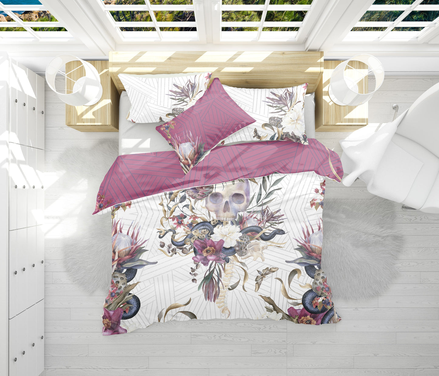 Juego de cama de diseño gótico romántico • Diseño REVERSIBLE • Funda nórdica personalizada • Juego de funda nórdica y fundas de almohada • Doble Full Queen King
