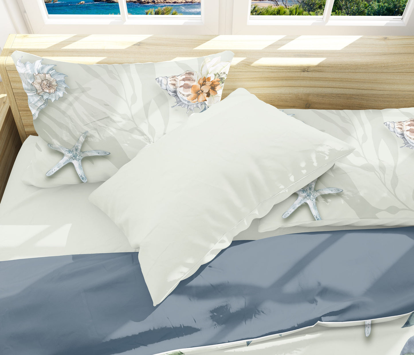 Diseño marino estilo Costa Tropical Juego de ropa de cama • diseño reversible • personalizado • algodón o microfibra • AU, UE, EE. UU. Queen, King size