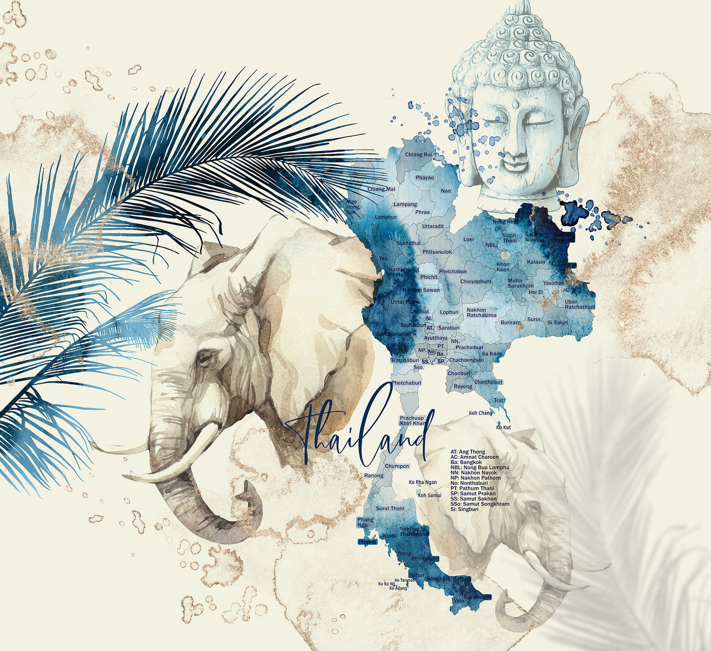 Thailand map buddha elephant 3 psc Bedding Set • 2 sided printed design • Bedding • Duvet Cover Set With Pillowcases • Full Queen King