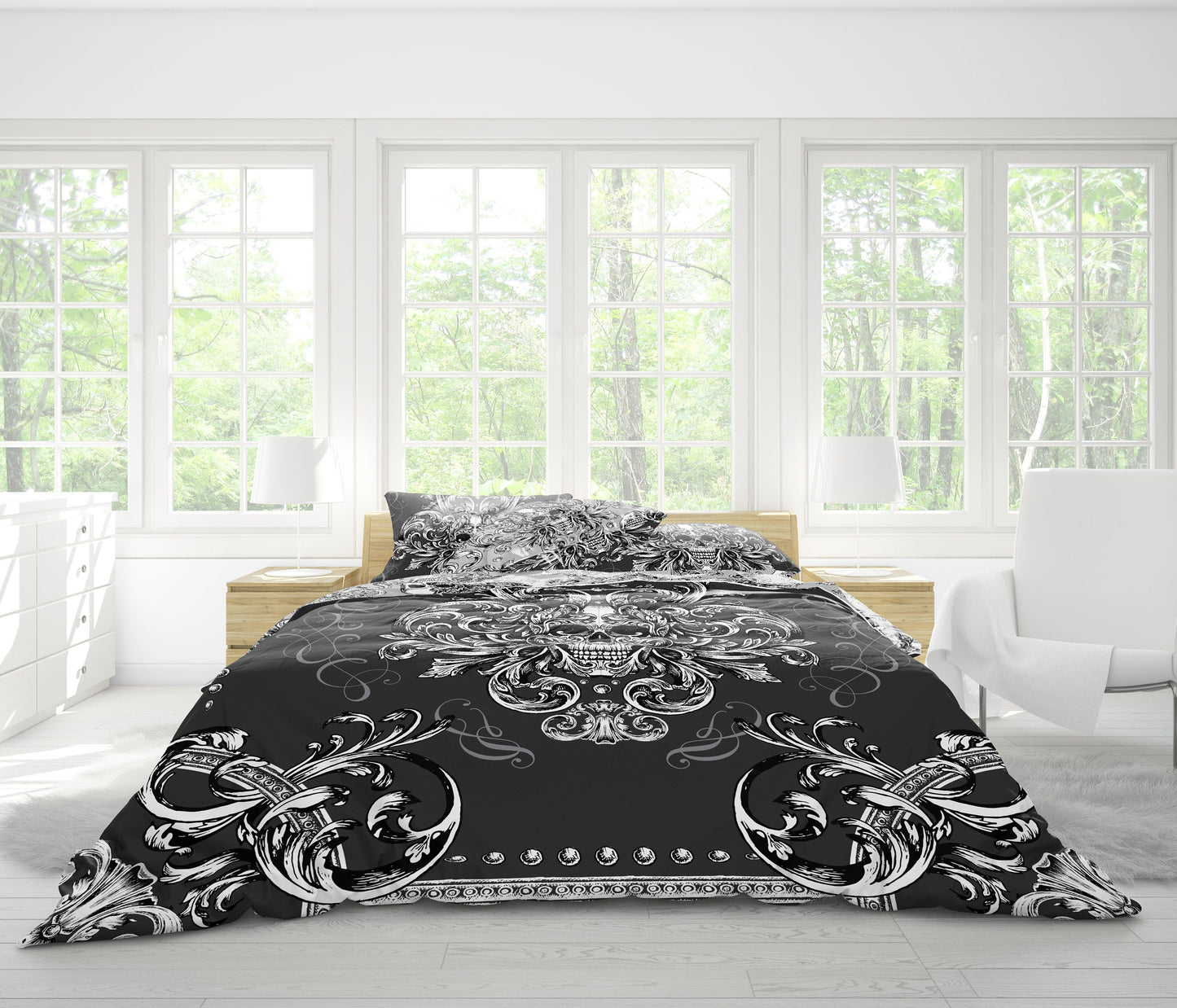 The Skull Gothic original barroco style reversible design Bedding set • AU, EU, USA Queen, King size • 100% Cotton • Microfiber