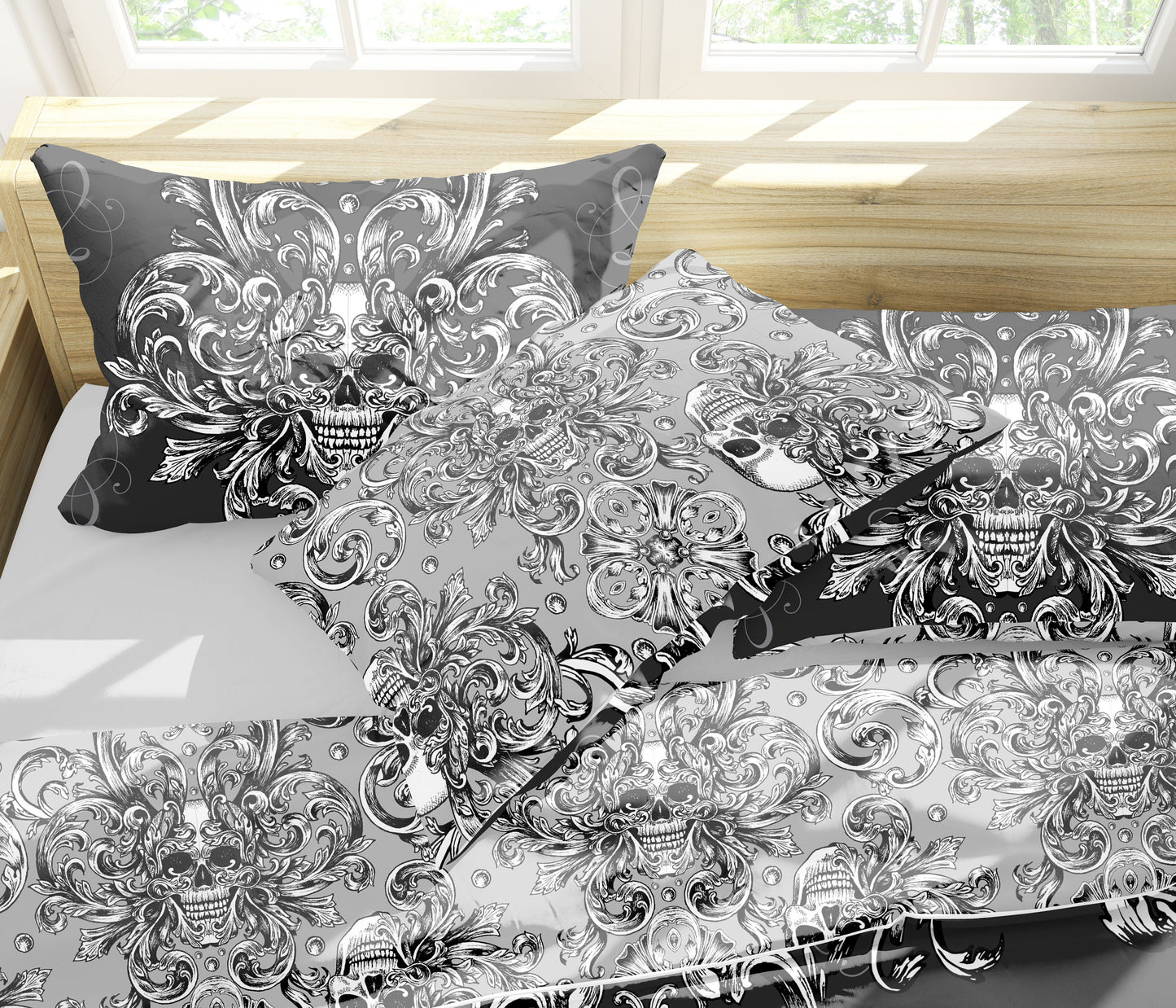 The Skull Gothic original barroco style reversible design Bedding set • AU, EU, USA Queen, King size • 100% Cotton • Microfiber