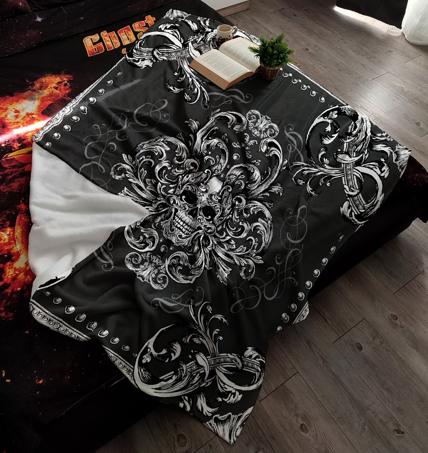 Diseño único • Manta de franela con calavera gótica romántica • Ropa de cama • Colcha • Mantas • Niños • Niños • Niñas • Suave • Habitación • Decoración • Regalo