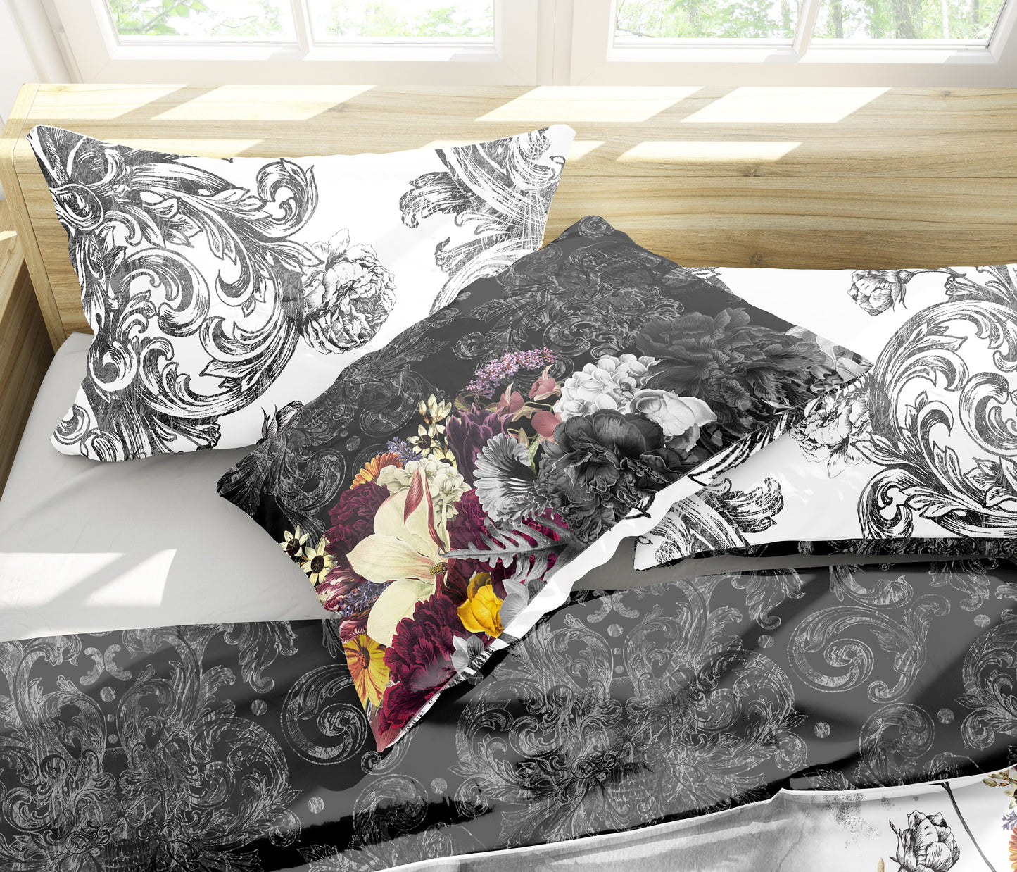 Diseño único • Juego de ropa de cama con diseño reversible gótico de calavera romántica • Personalizado • Juego de funda nórdica • Doble Full Queen King