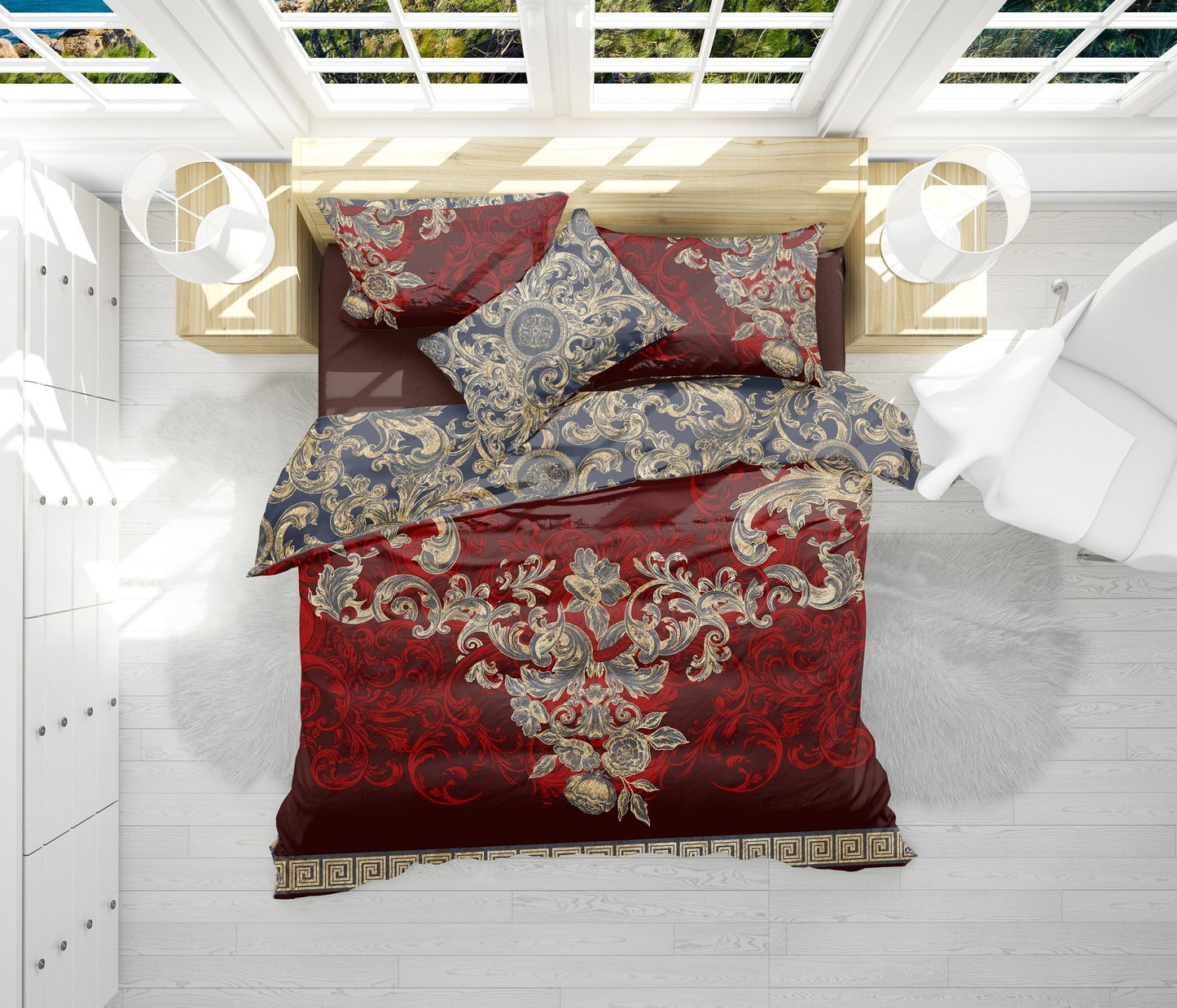 Wedding gift • Personalised Romantic Barocco vintage design Bedding set • 2 sided printed design • Cotton • AU, EU, USA sizes, queen, king