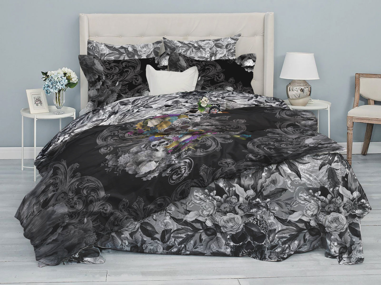 Skull Gothic design Bedding Set • Reversible design • Personalised quilt&sham cover• Duvet Cover and Pillowcases • Double Full Queen King