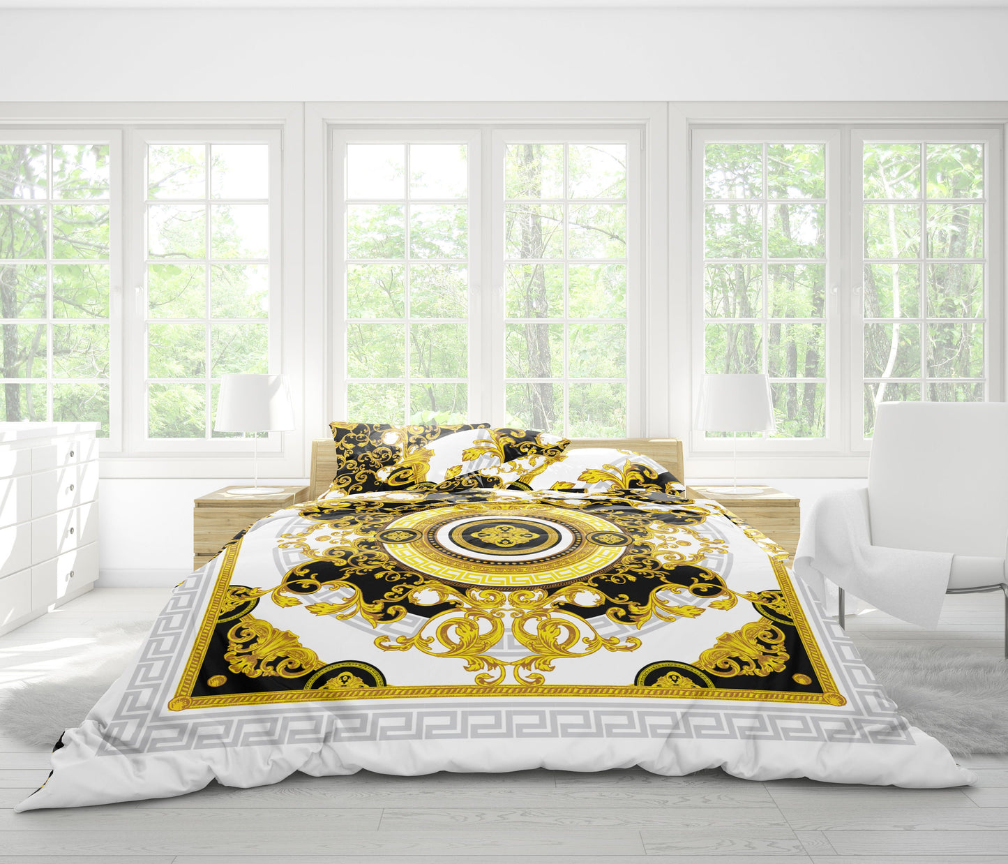 Dibujo barroco a mano Diseño romántico personalizado Juego de cama de 3 piezas • Diseño impreso a 2 caras • Algodón • microfibra • UE, EE. UU., reina, rey