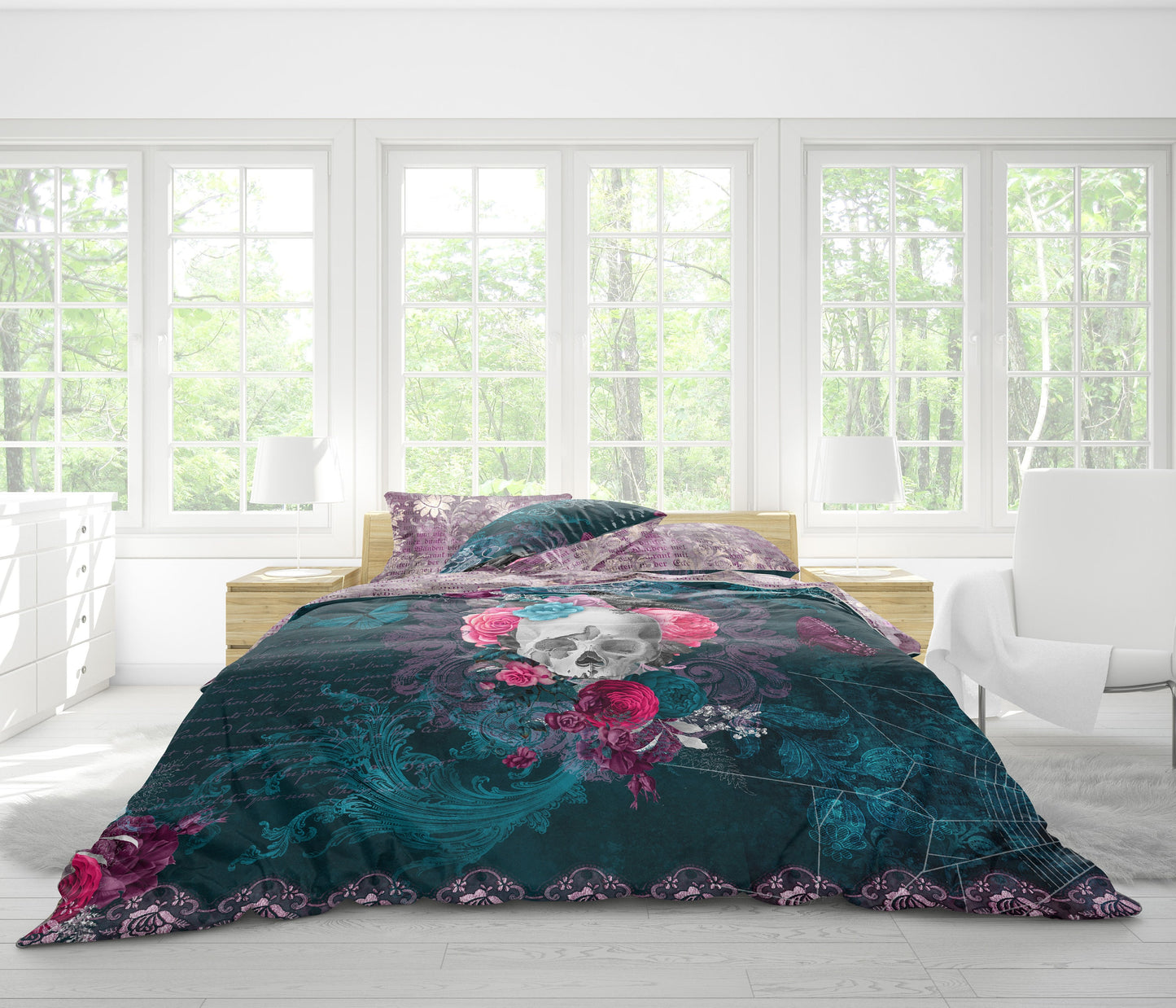 The Skull Gothic original baroque style reversible design Bedding set • EU, USA Queen, King size • Flux satin • Microfiber