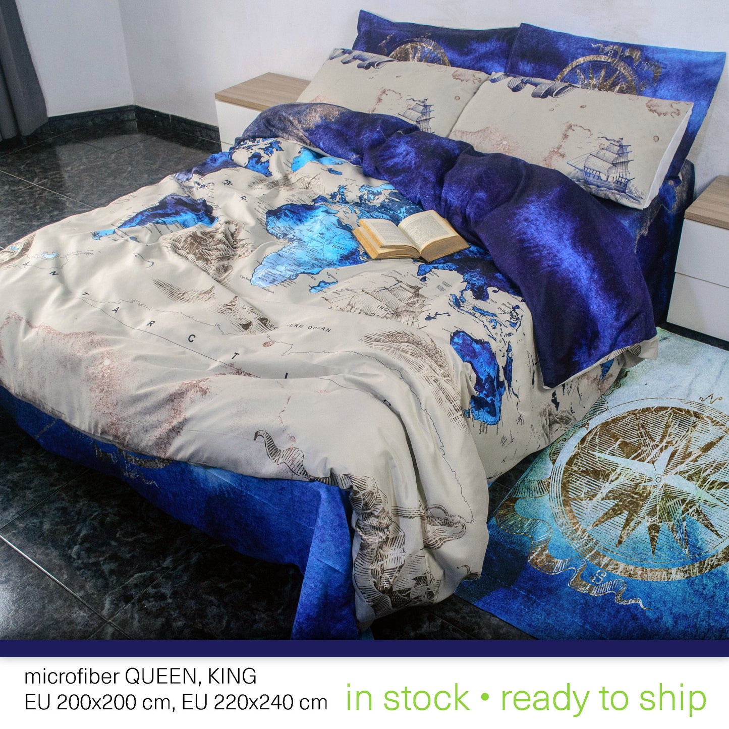 Vintage watercolour World map Bedding Set • Reversible design • 100% Cotton • watercolour • duvet cover • king • queen • bedroom • gift