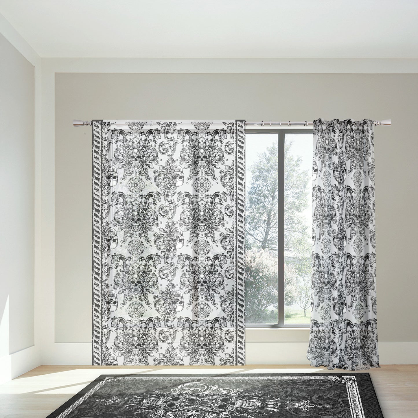 Juego de 2 cortinas con diseño de cráneo gótico romántico con dibujo a mano • cortinas de habitación • opacas • decoración del hogar