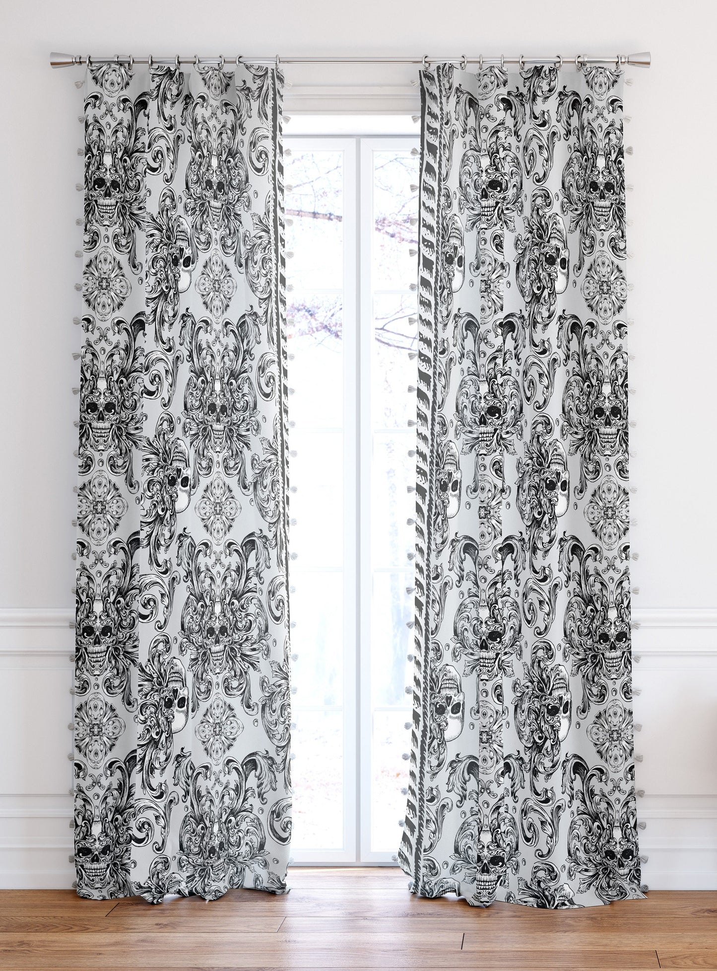 Juego de 2 cortinas con diseño de cráneo gótico romántico con dibujo a mano • cortinas de habitación • opacas • decoración del hogar