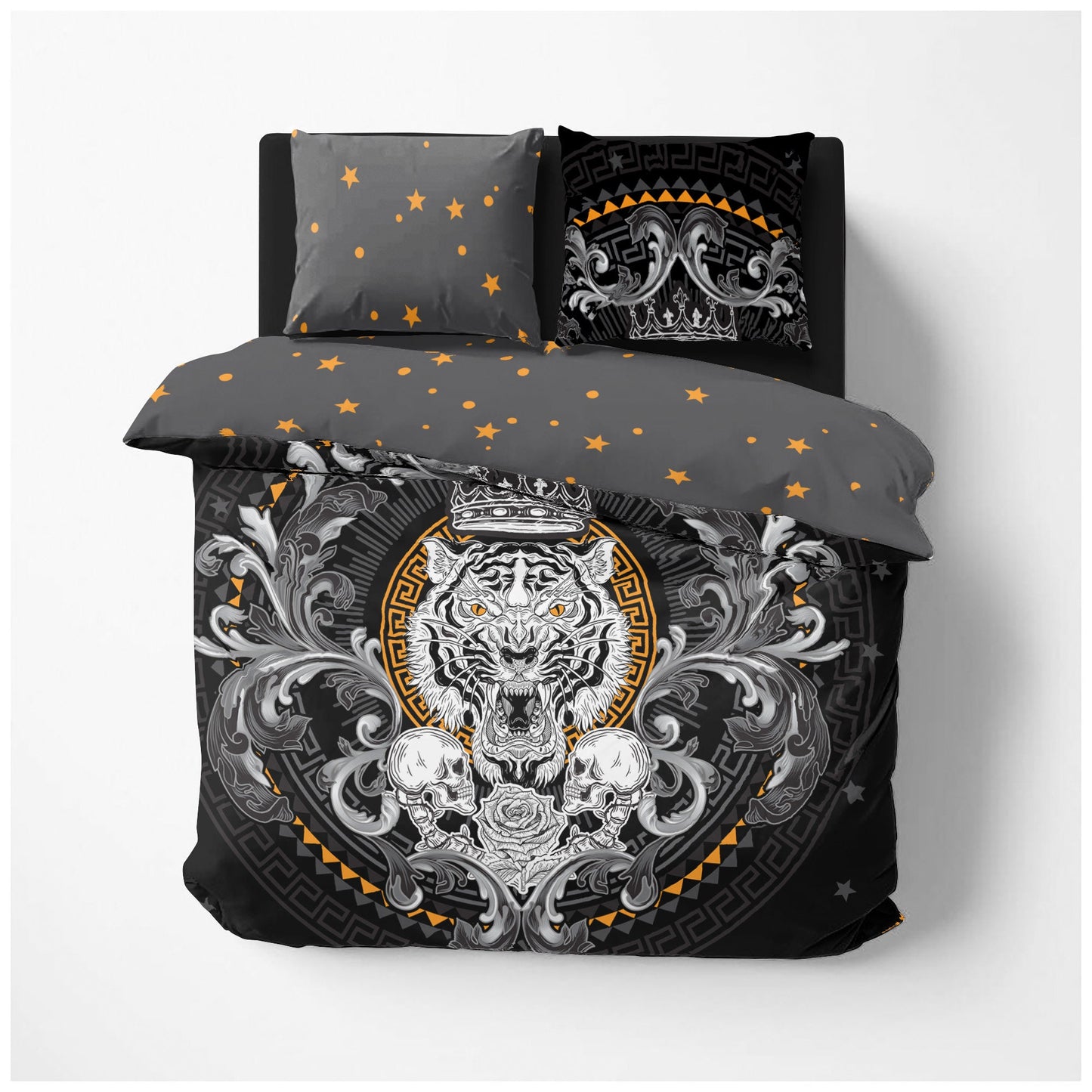 Juego de ropa de cama de 3/4 psc con diseño gótico de calavera "Tigre blanco" • Diseño impreso a 2 caras • Ropa de cama personalizada • Juego de funda nórdica con fundas de almohada