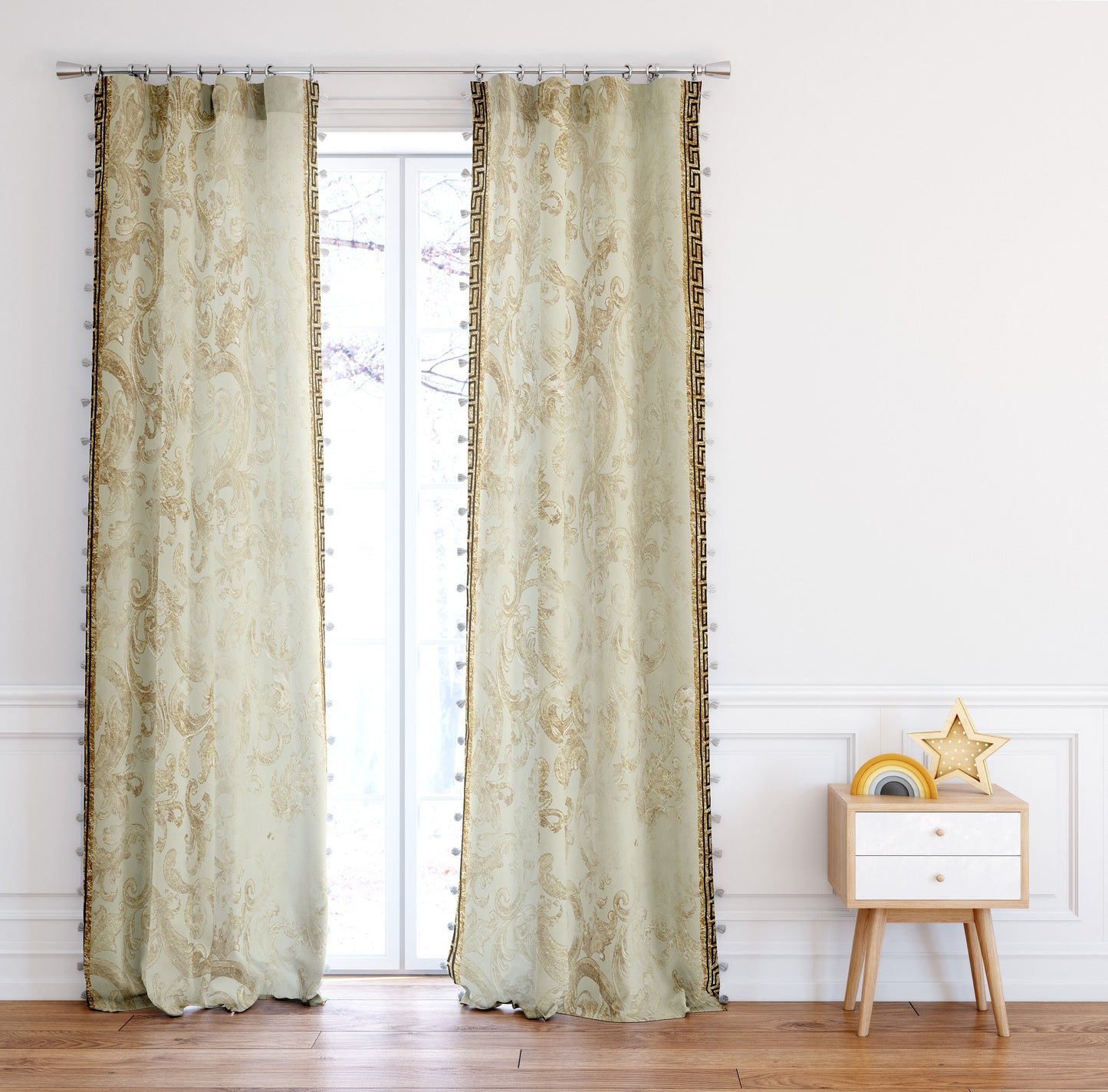 "Romero" Curtains 2 PCS SET white gold baroque or greek style romantic design • room curtains • blackout • home decor