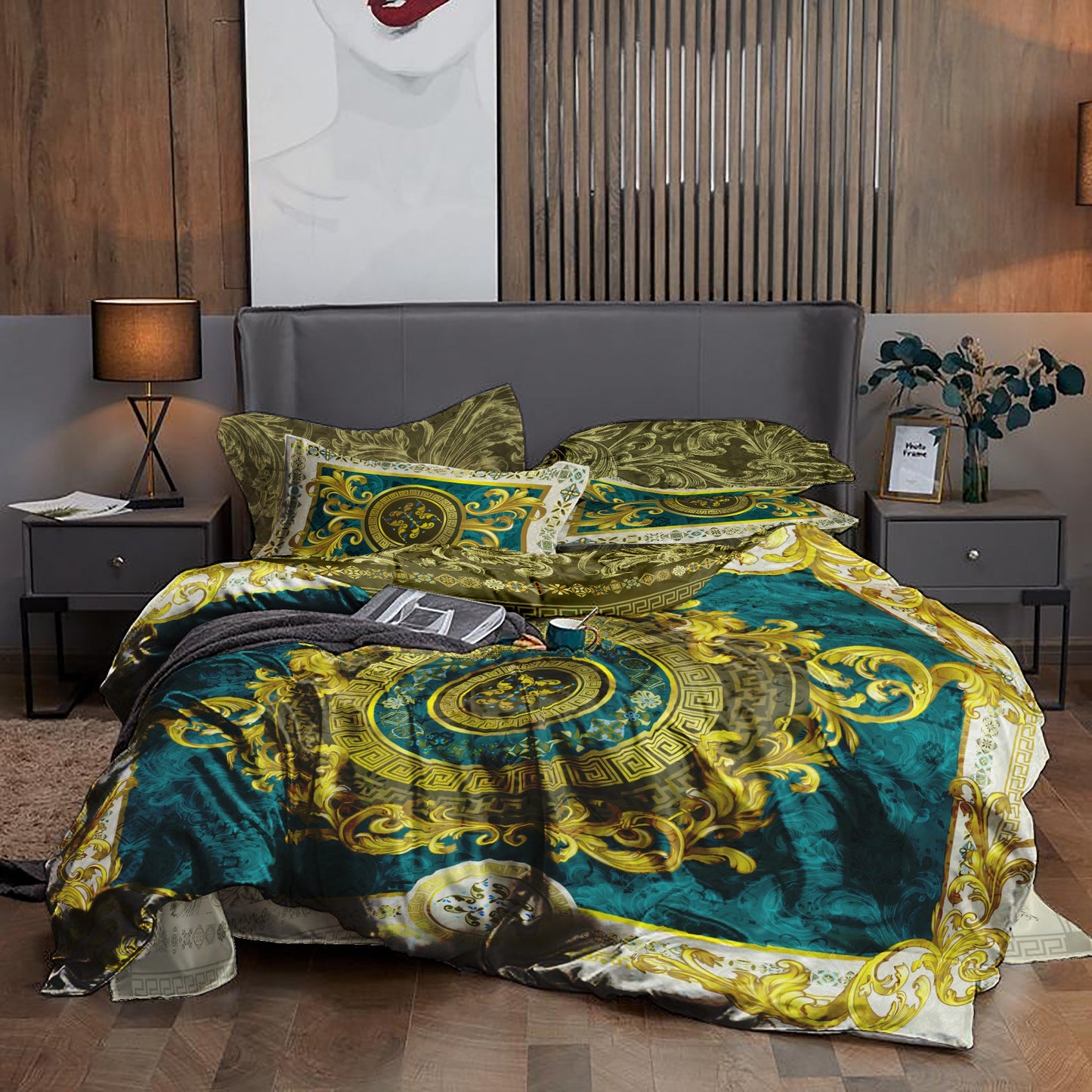 Baroque Eccentric Personalised Green-Gold Bedding set • Reversible design • Cotton • polyester • silk • queen, king
