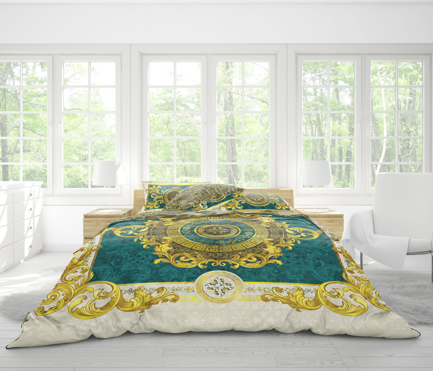 Baroque Eccentric Personalised Green-Gold Bedding set • Reversible design • Cotton • polyester • silk • queen, king