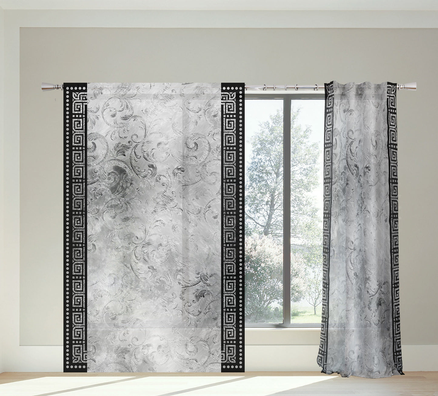 Curtains 2 PCS SET gey-silver baroque or greek style romantic design • room curtains • home decor