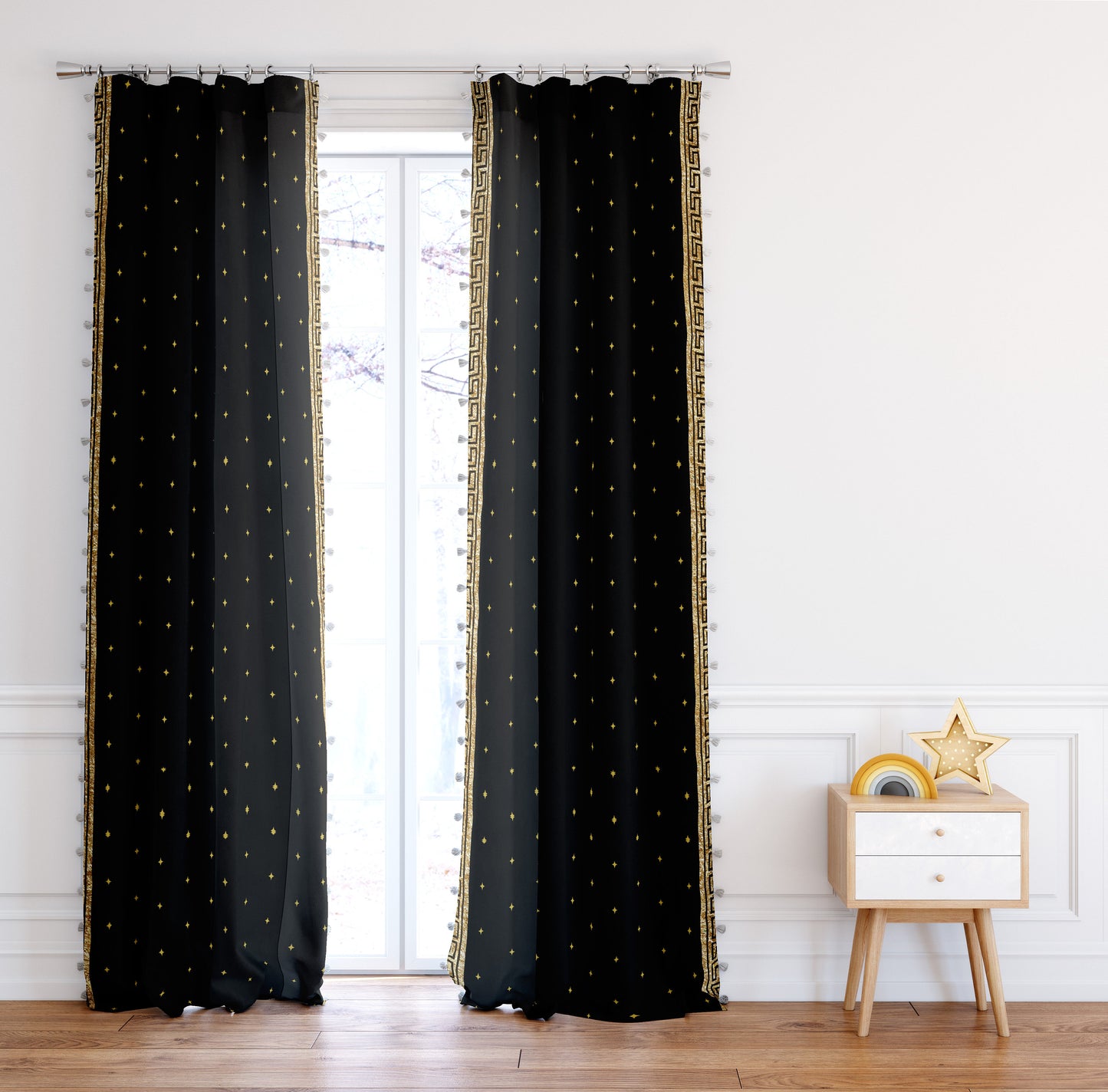 "Romero" Curtains 2 PCS SET black-gold baroque or greek style romantic design • room curtains • blackout • home decor